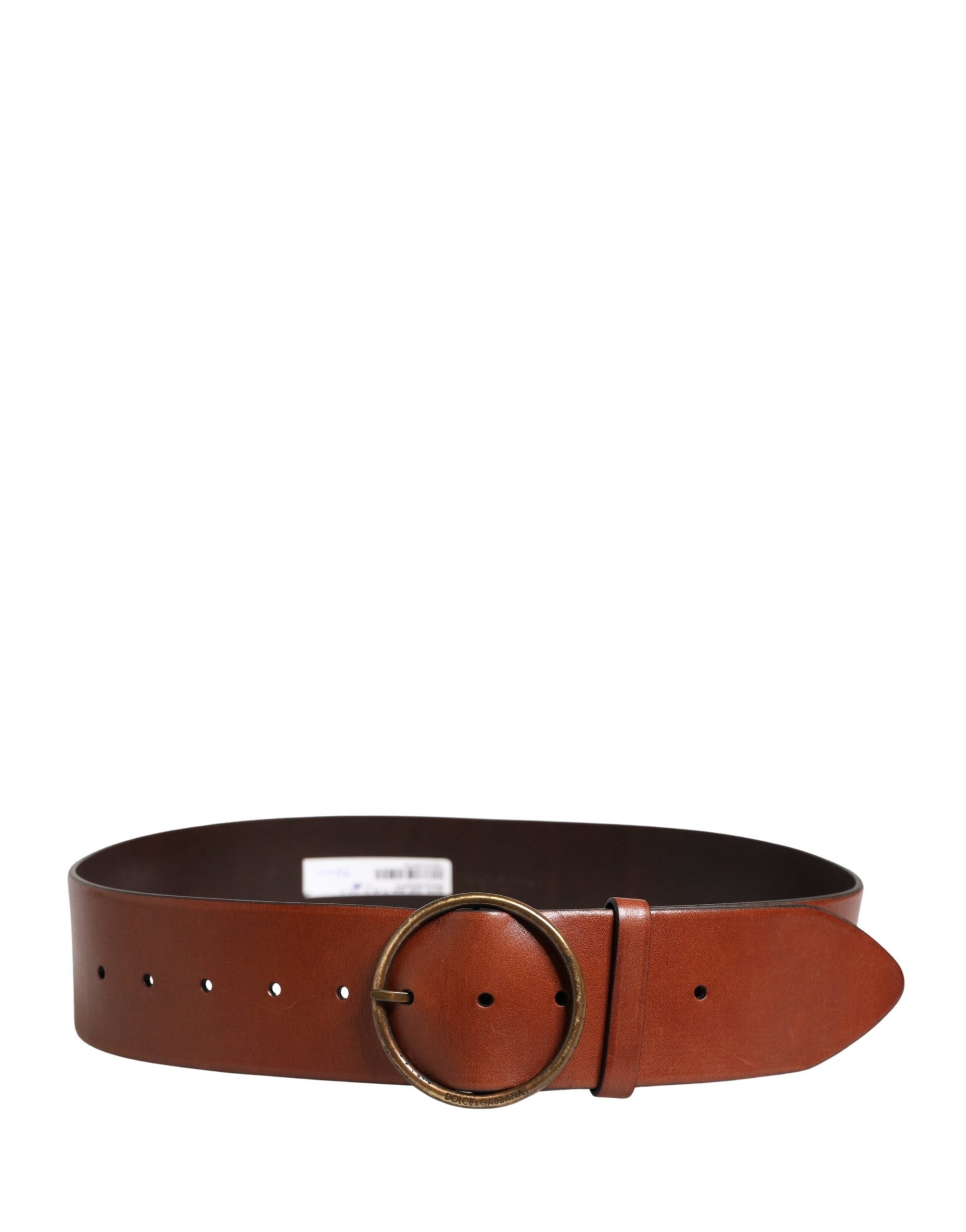 Dolce & Gabbana Men Brown Leather Wide Waist Metal Round Buckle Belt - Luxe Marca