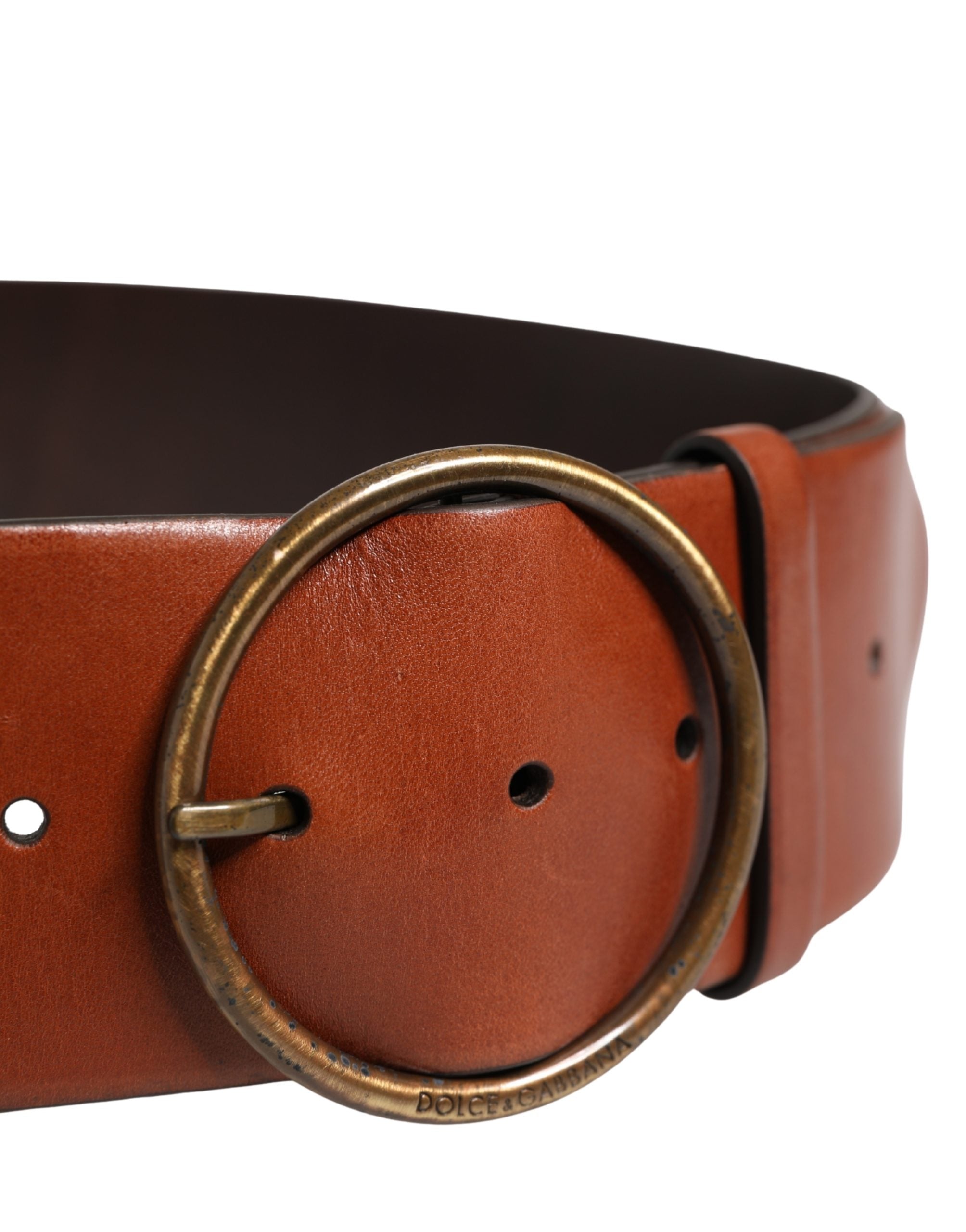 Dolce & Gabbana Men Brown Leather Wide Waist Metal Round Buckle Belt - Luxe Marca