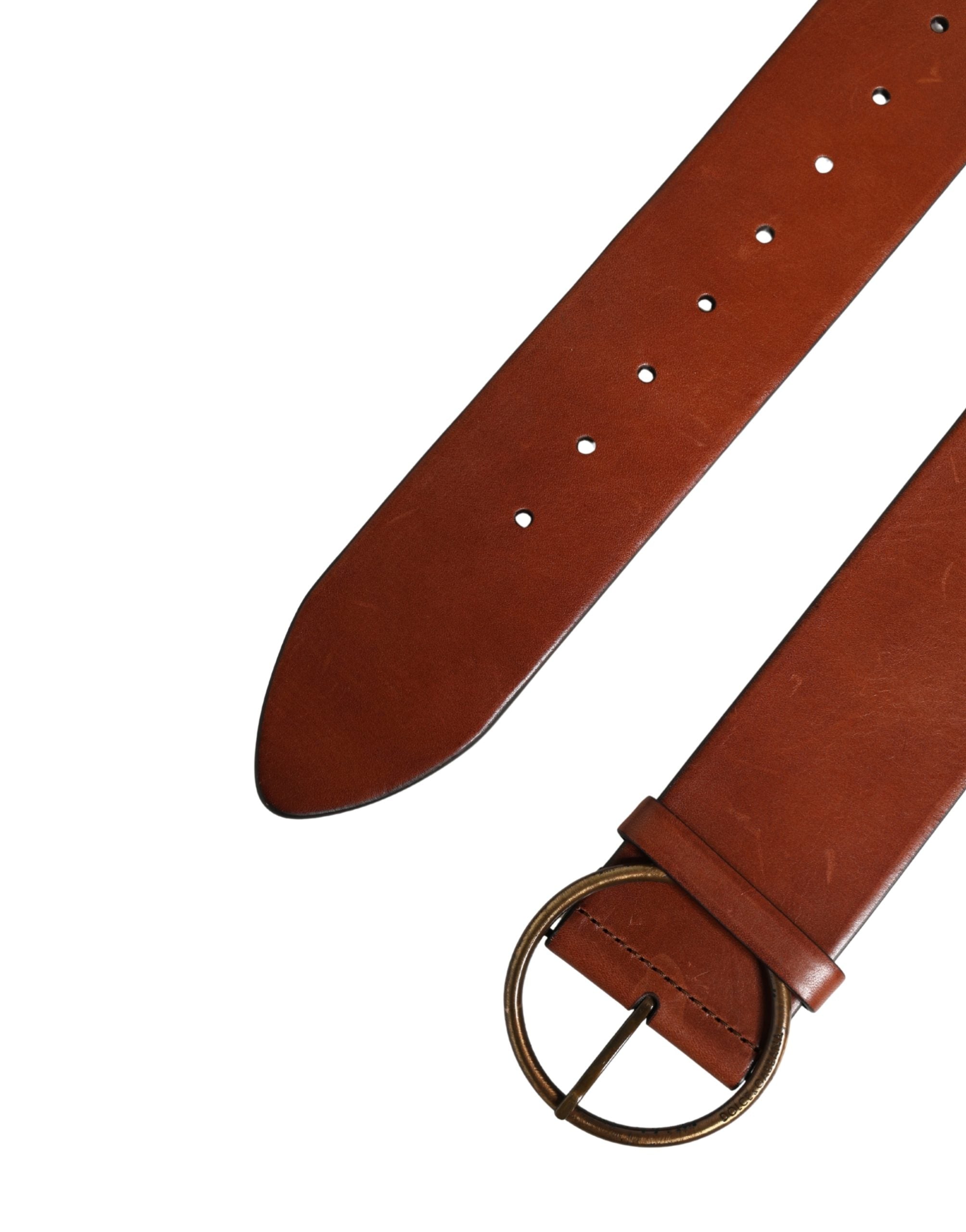 Dolce & Gabbana Men Brown Leather Wide Waist Metal Round Buckle Belt - Luxe Marca