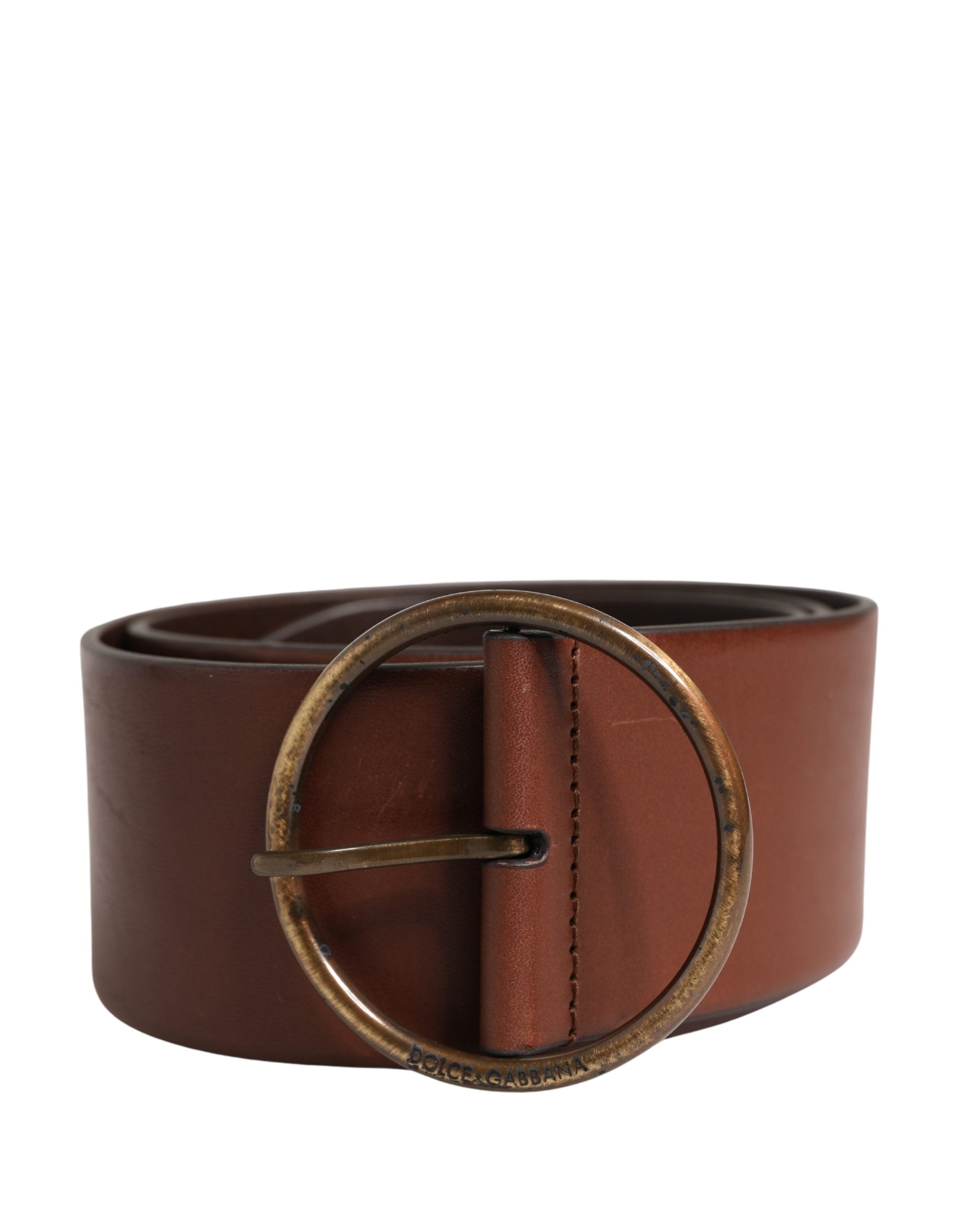 Dolce & Gabbana Brown Leather Wide Waist Metal Round Belt - Luxe Marca