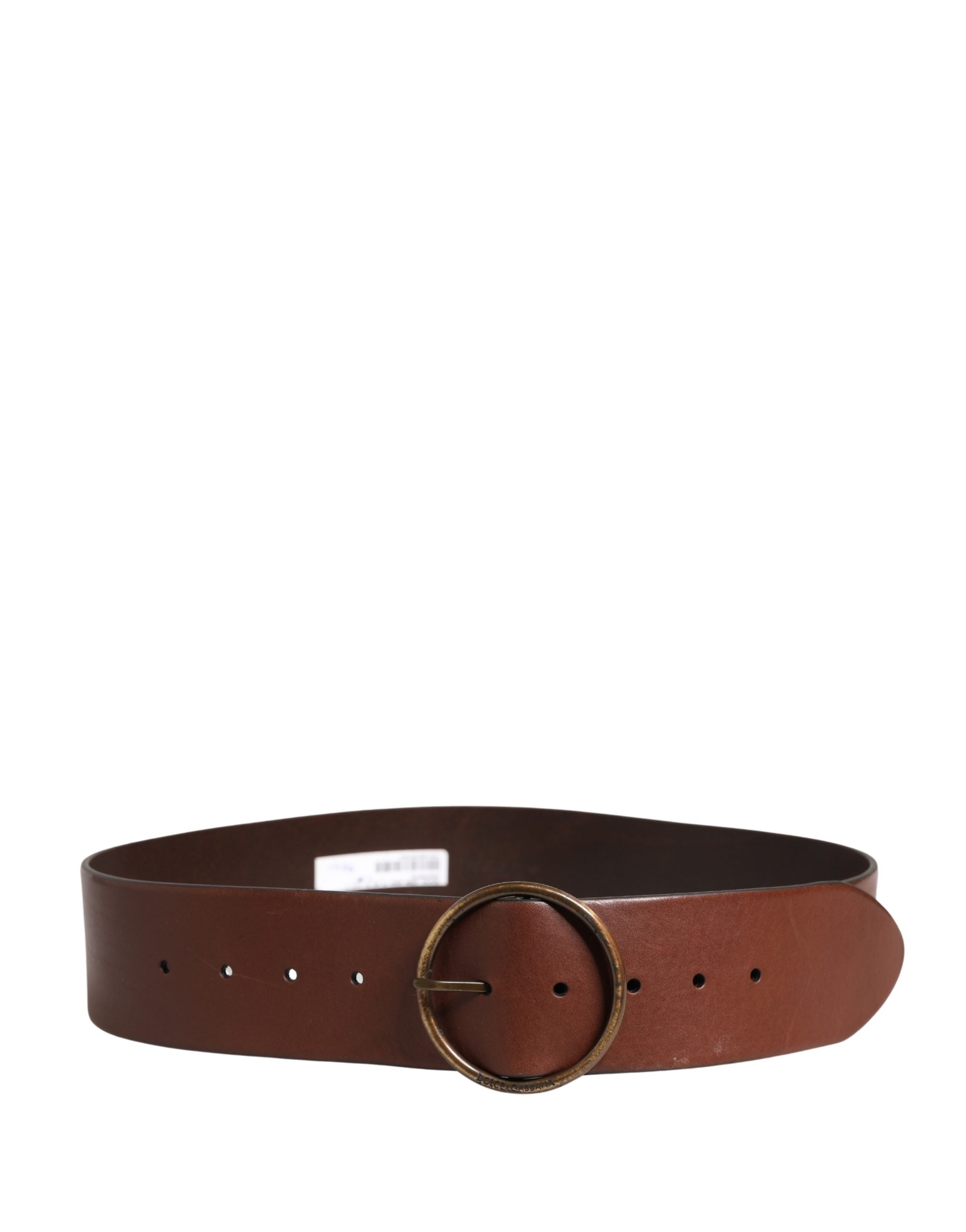 Dolce & Gabbana Brown Leather Wide Waist Metal Round Belt - Luxe Marca