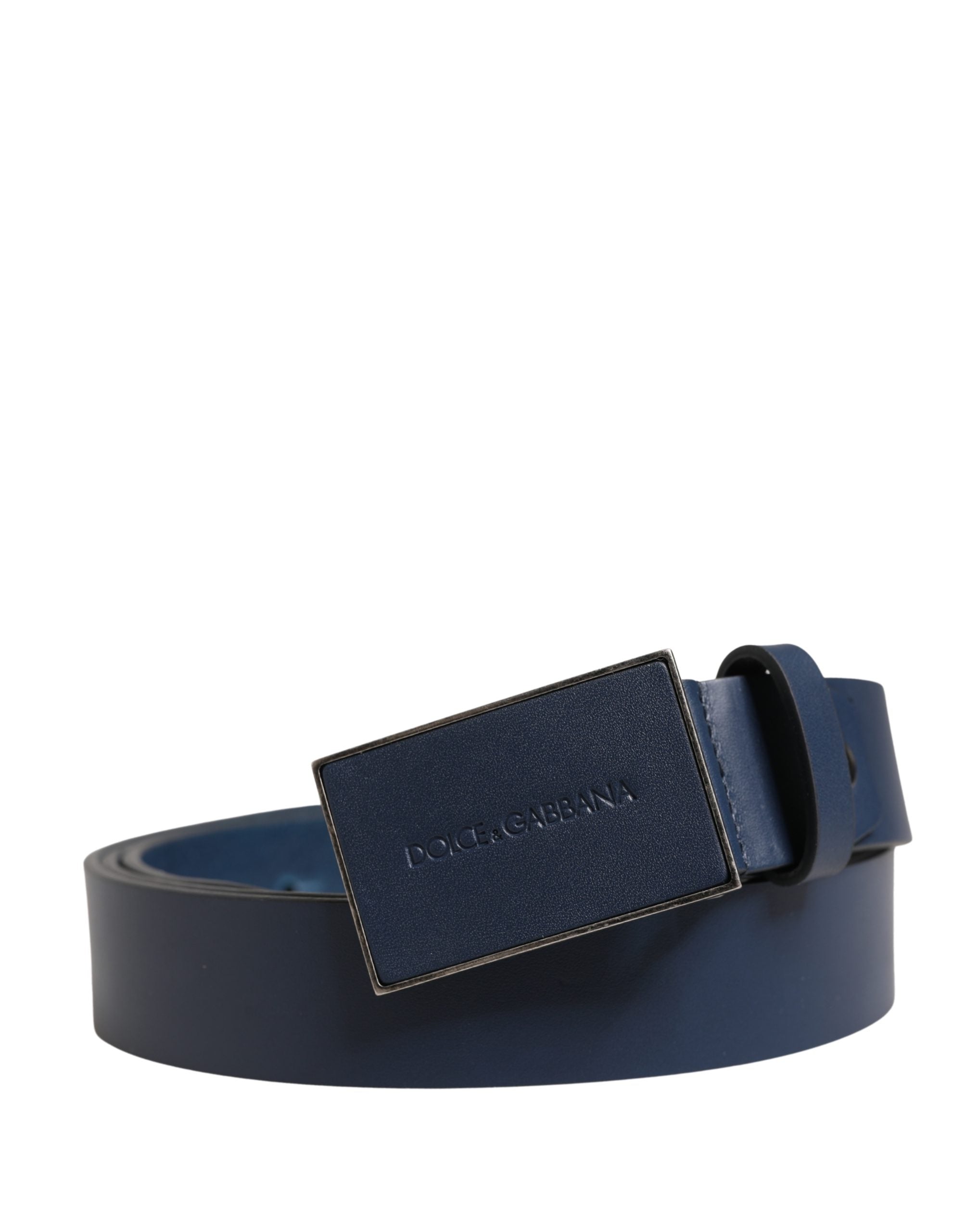 Dolce & Gabbana Men Blue Calf Leather Logo Metal Buckle Belt - Luxe Marca