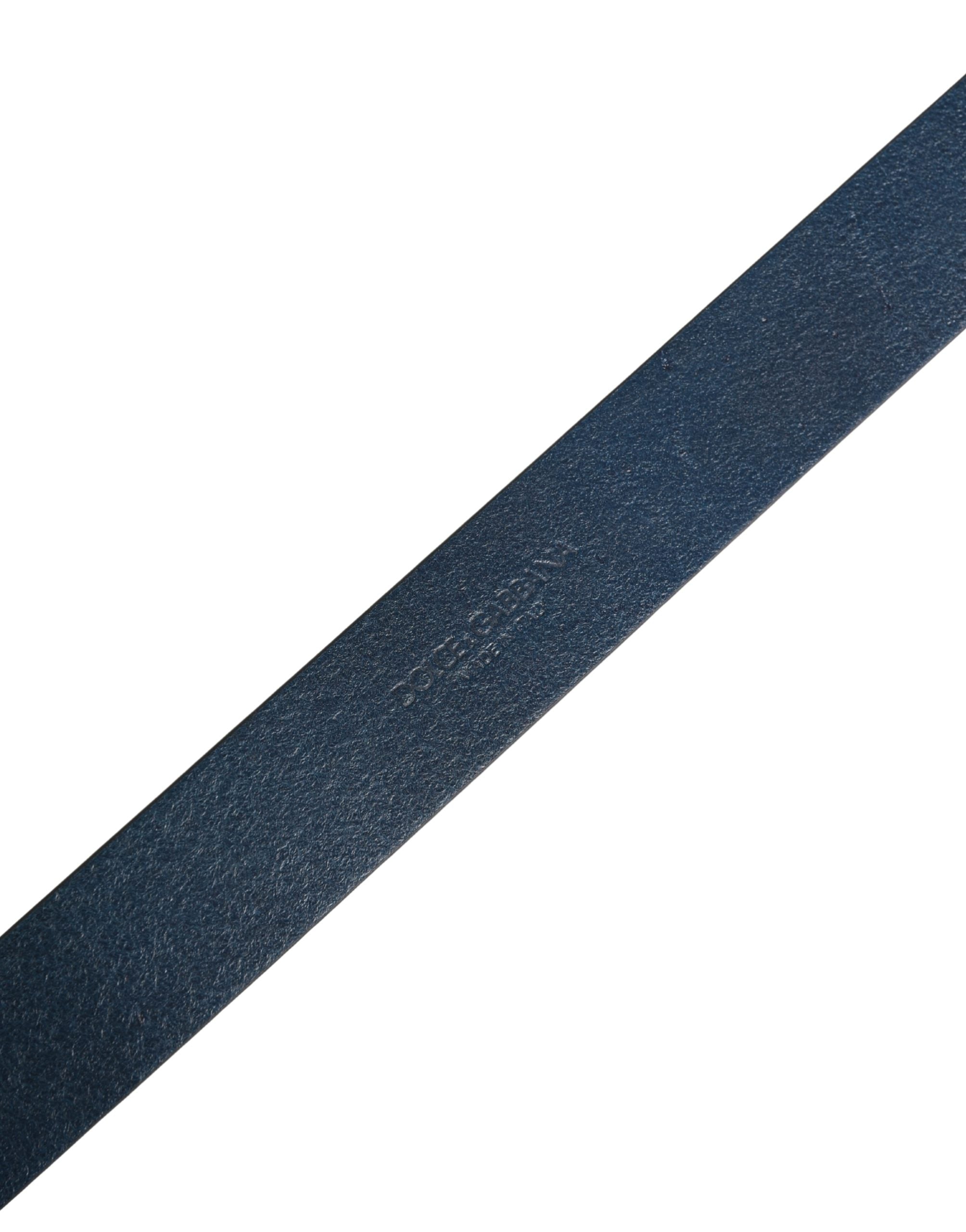 Dolce & Gabbana Men Blue Calf Leather Logo Metal Buckle Belt - Luxe Marca