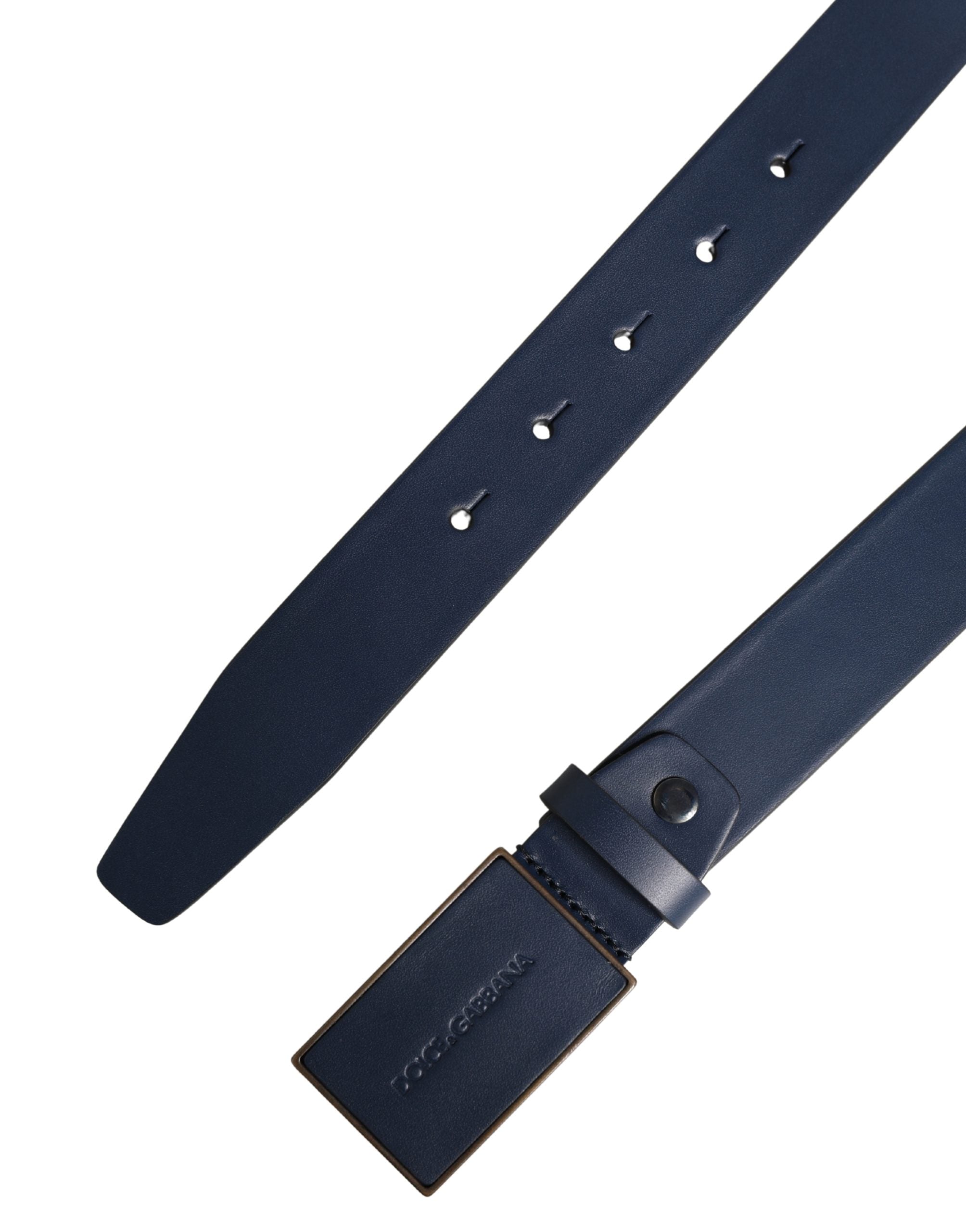 Dolce & Gabbana Men Blue Calf Leather Logo Metal Buckle Belt - Luxe Marca