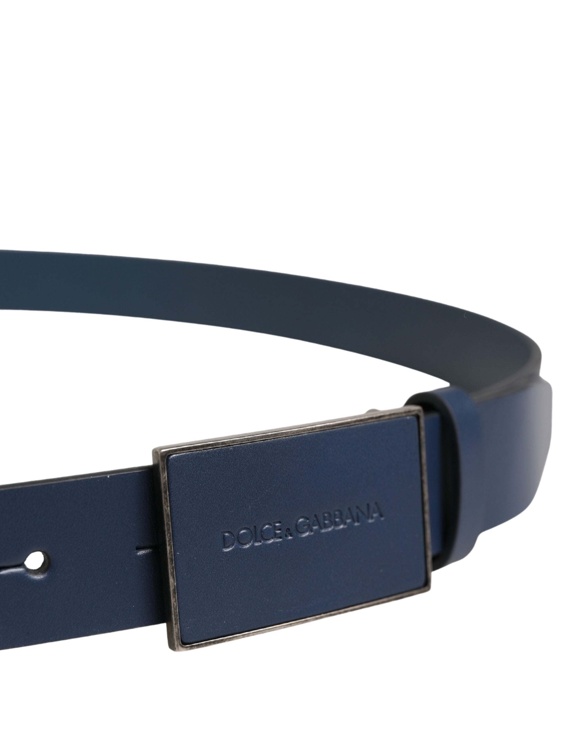 Dolce & Gabbana Men Blue Calf Leather Logo Metal Buckle Belt - Luxe Marca