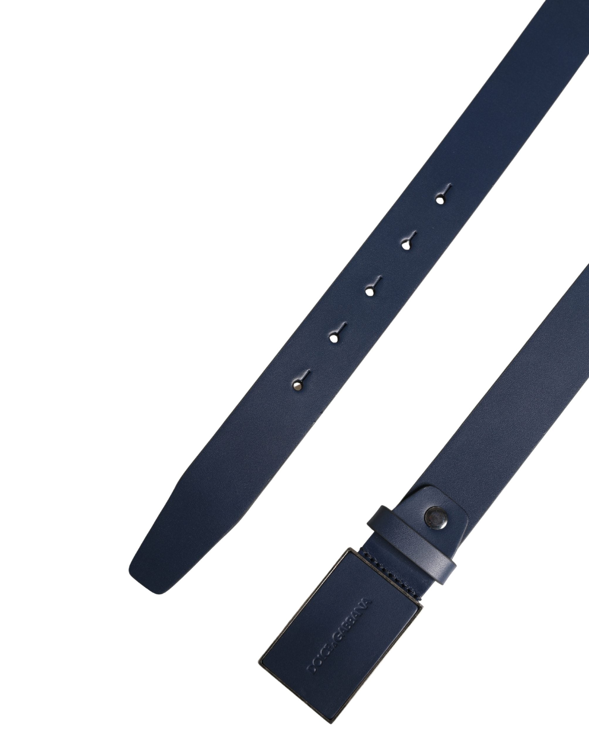 Dolce & Gabbana Men Blue Calf Leather Logo Metal Buckle Belt - Luxe Marca