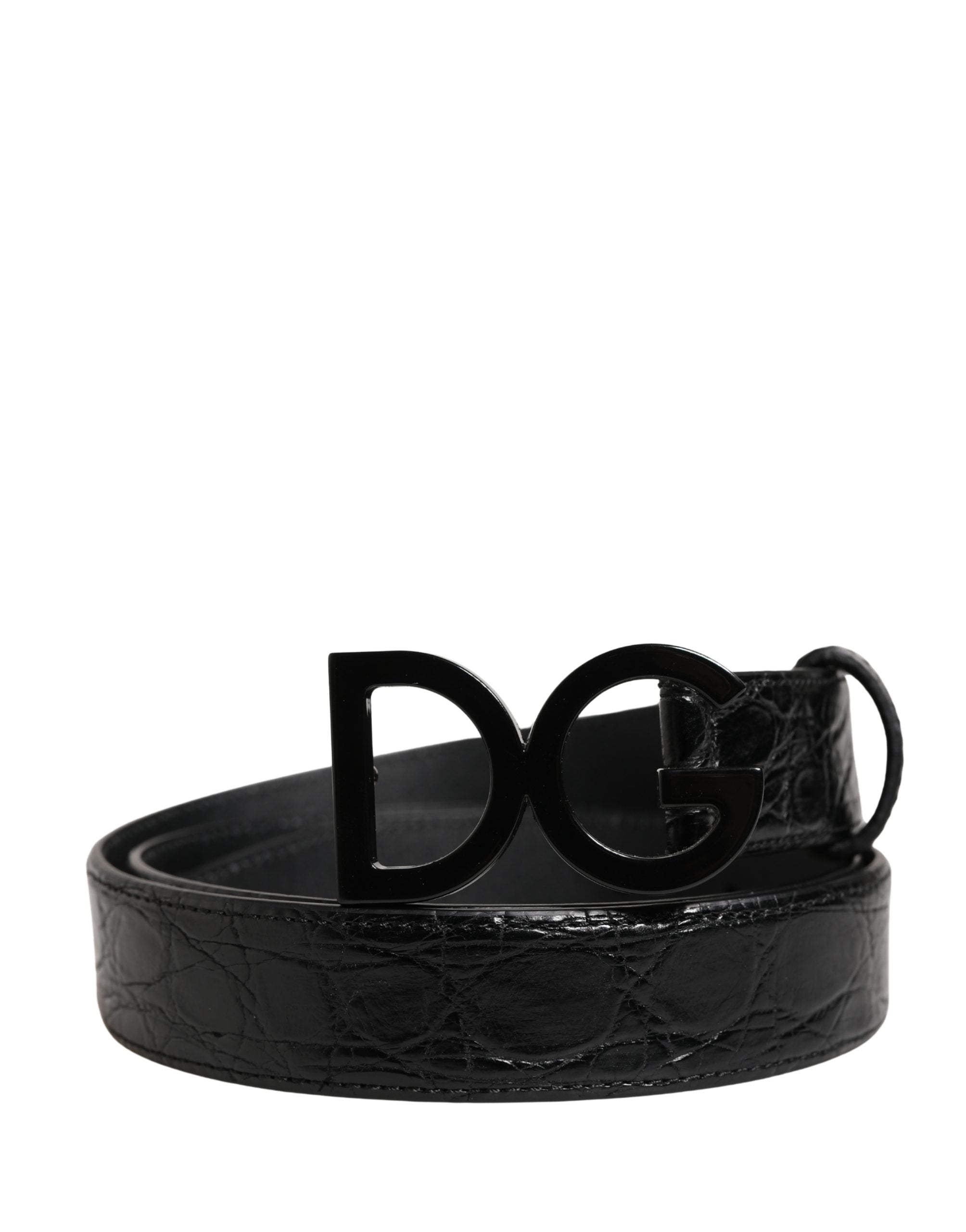 Dolce & Gabbana Men Black Exotic Leather Logo Buckle Belt - Luxe Marca