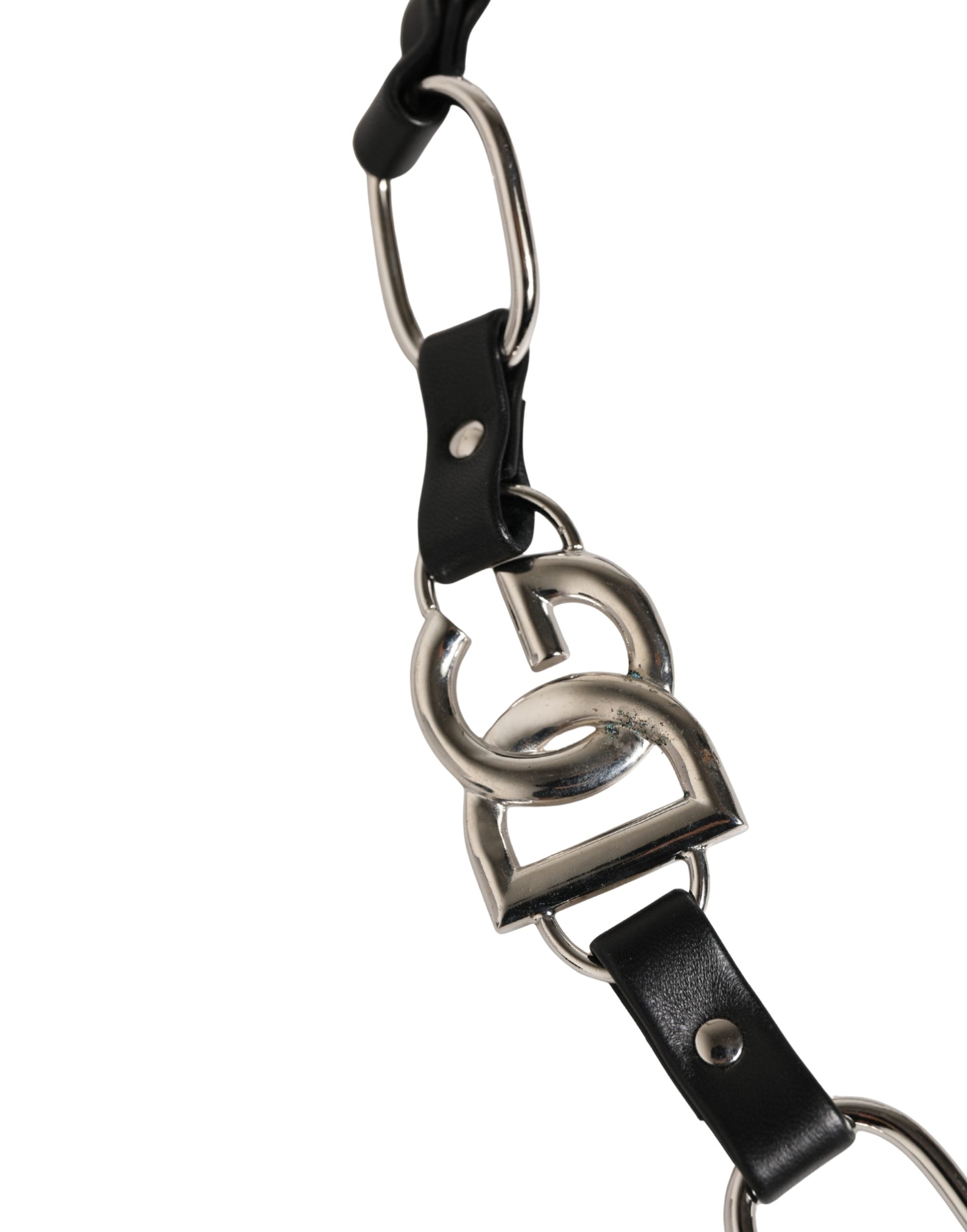 Dolce & Gabbana Black Leather Silver Chain Bag Accessory Shoulder Strap - Luxe Marca