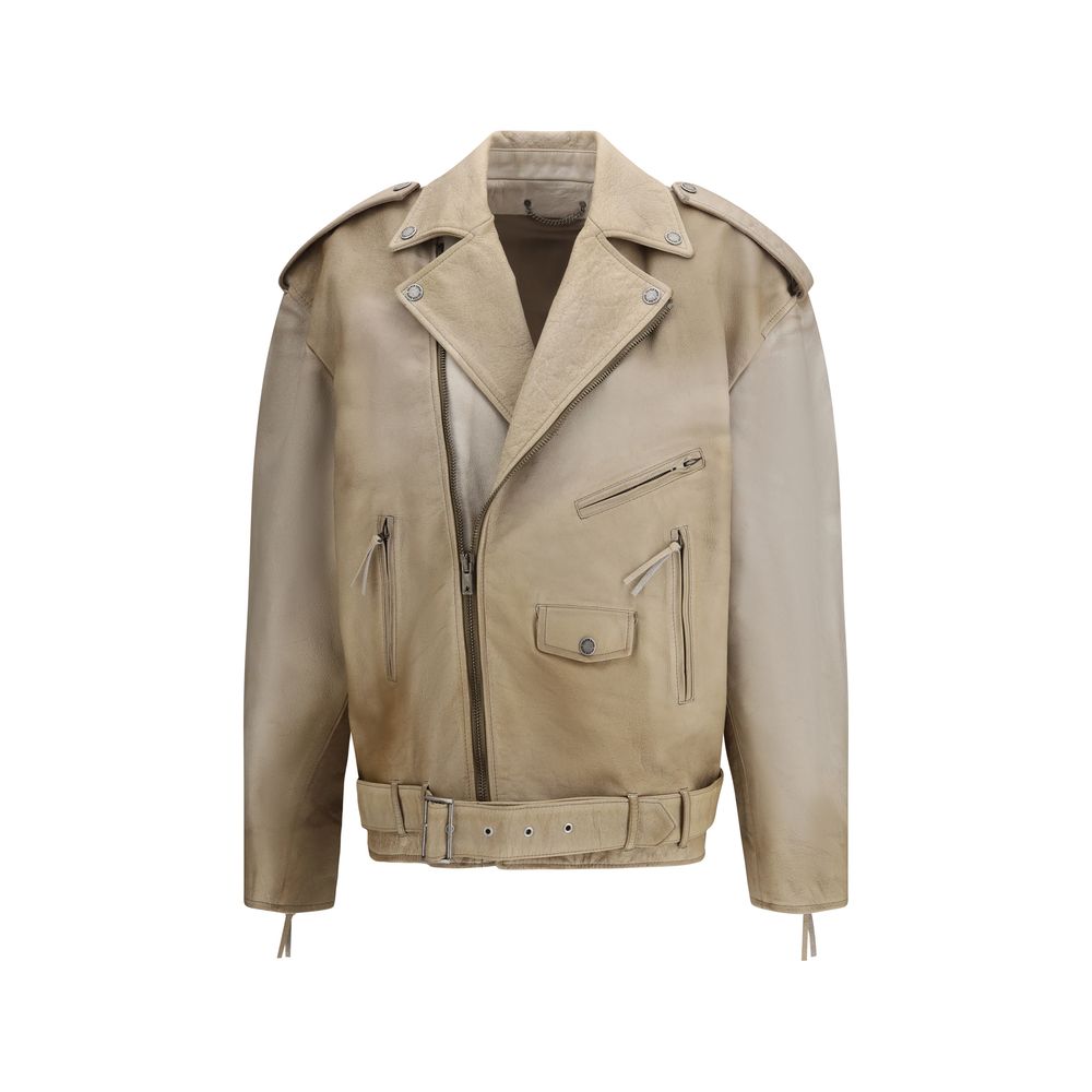 Golden Goose Beige Buffalo Leather Biker Jacket - Luxe Marca