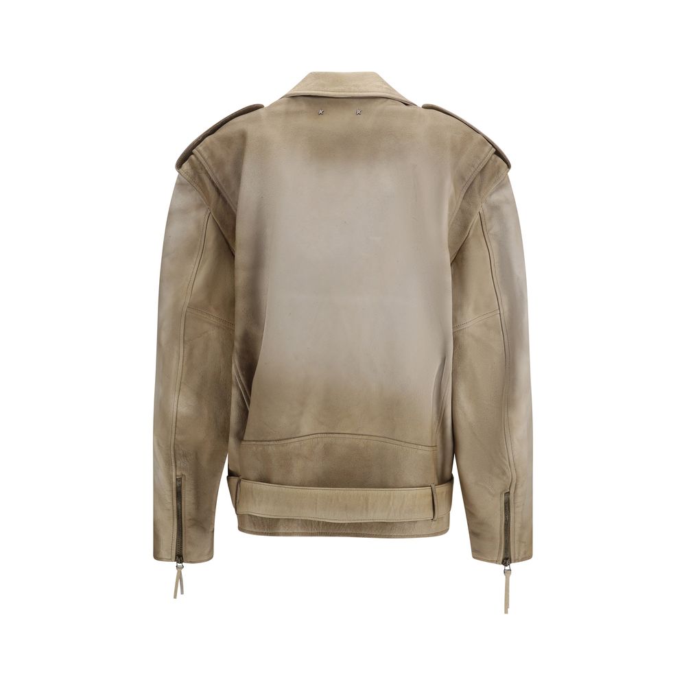 Golden Goose Beige Buffalo Leather Biker Jacket - Luxe Marca