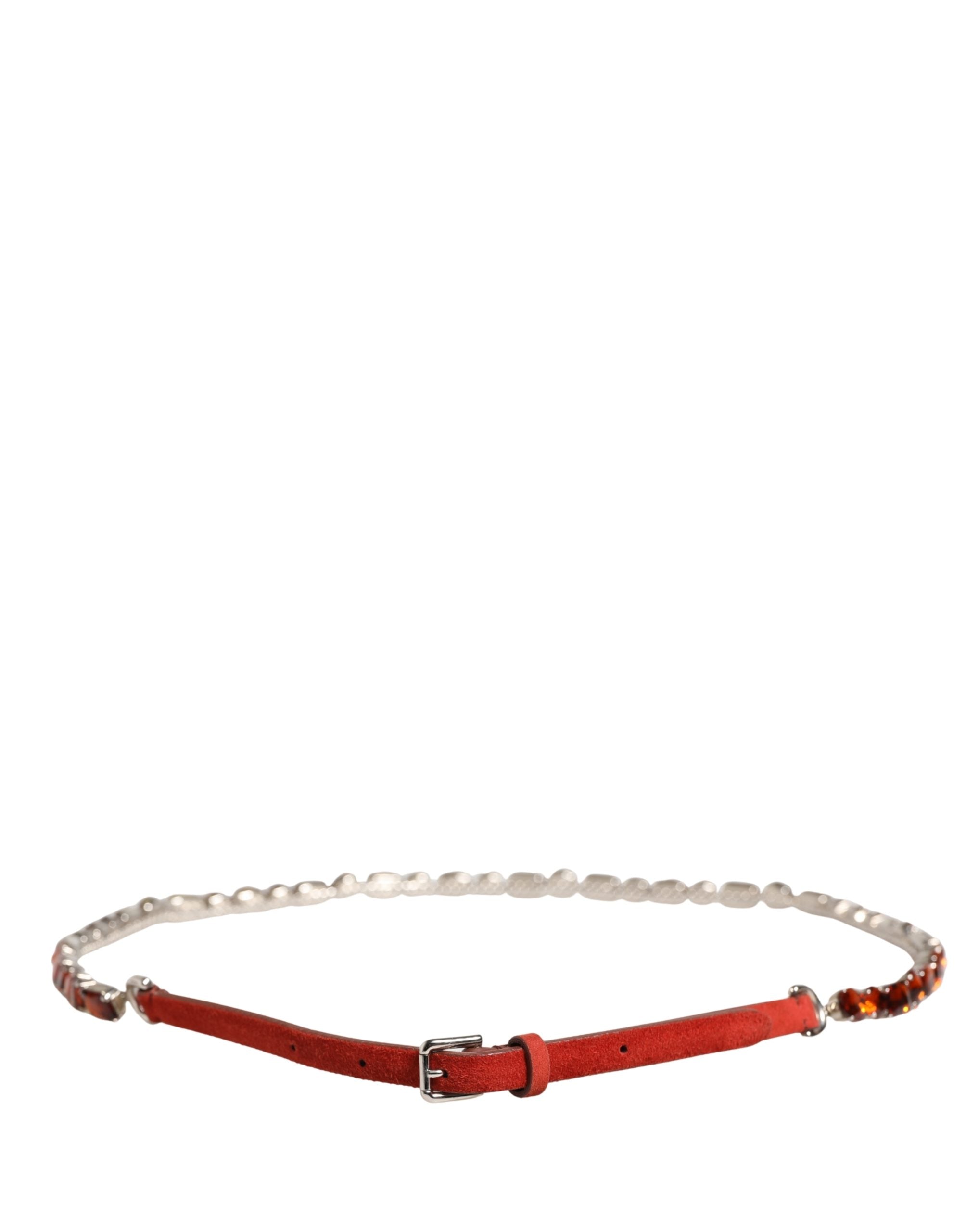 Dolce & Gabbana Red Velvet Crystals Chain Embellished Belt - Luxe Marca