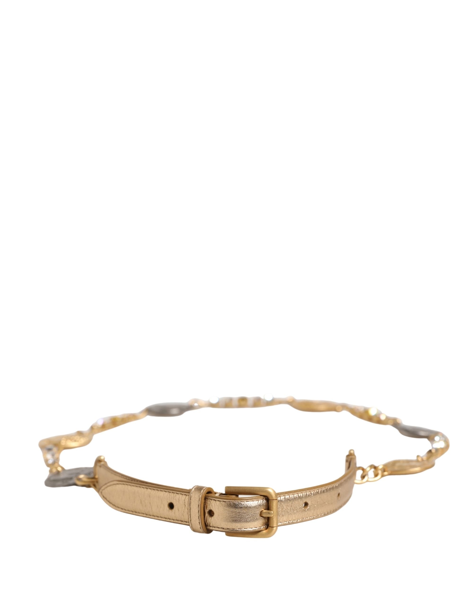 Dolce & Gabbana Gold Brass Chain Coin Embellished Metal Buckle Belt - Luxe Marca
