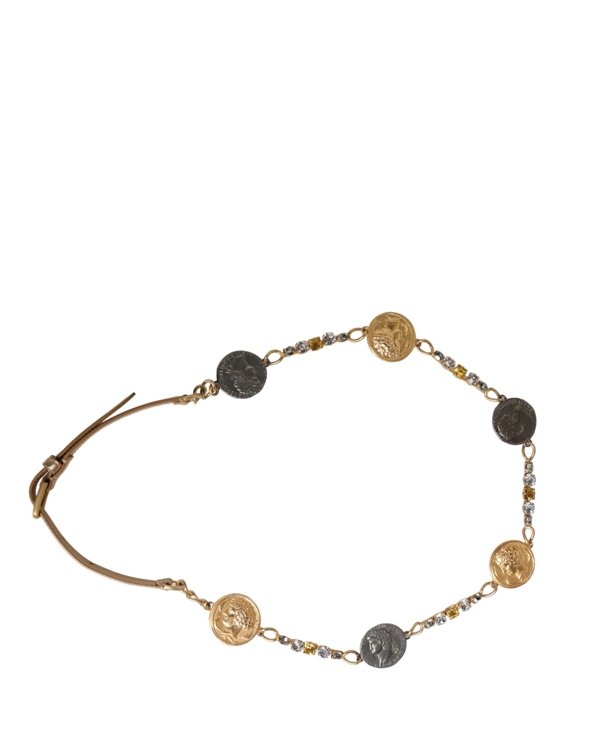 Dolce & Gabbana Gold Brass Chain Coin Embellished Metal Buckle Belt - Luxe Marca