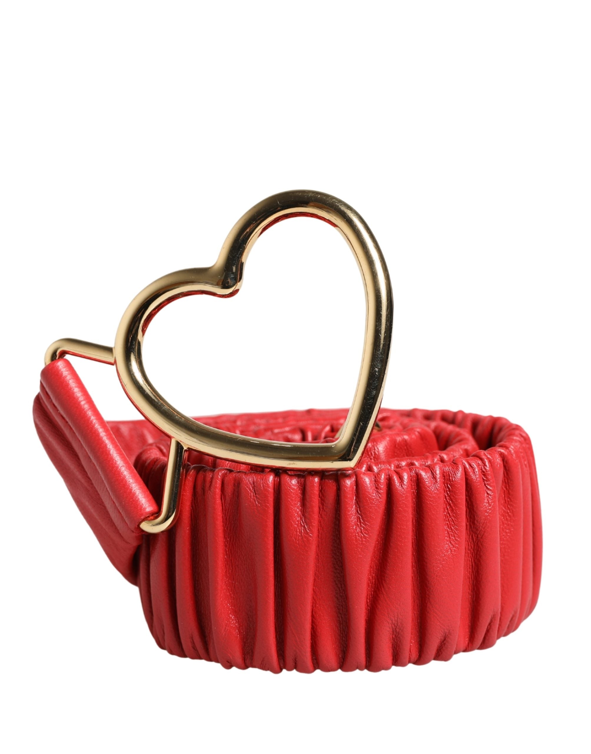 Dolce & Gabbana Red Leather Gold Heart Metal Buckle Belt - Luxe Marca