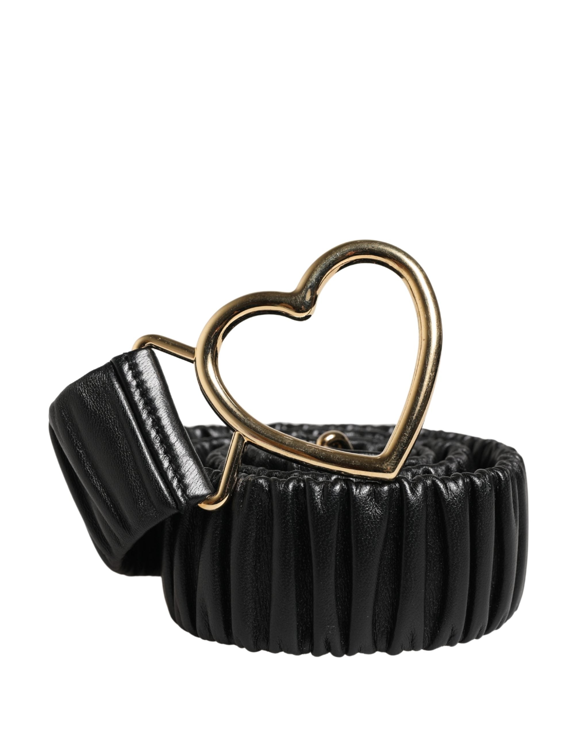 Dolce & Gabbana Black Leather Gold Heart Metal Buckle Belt - Luxe Marca