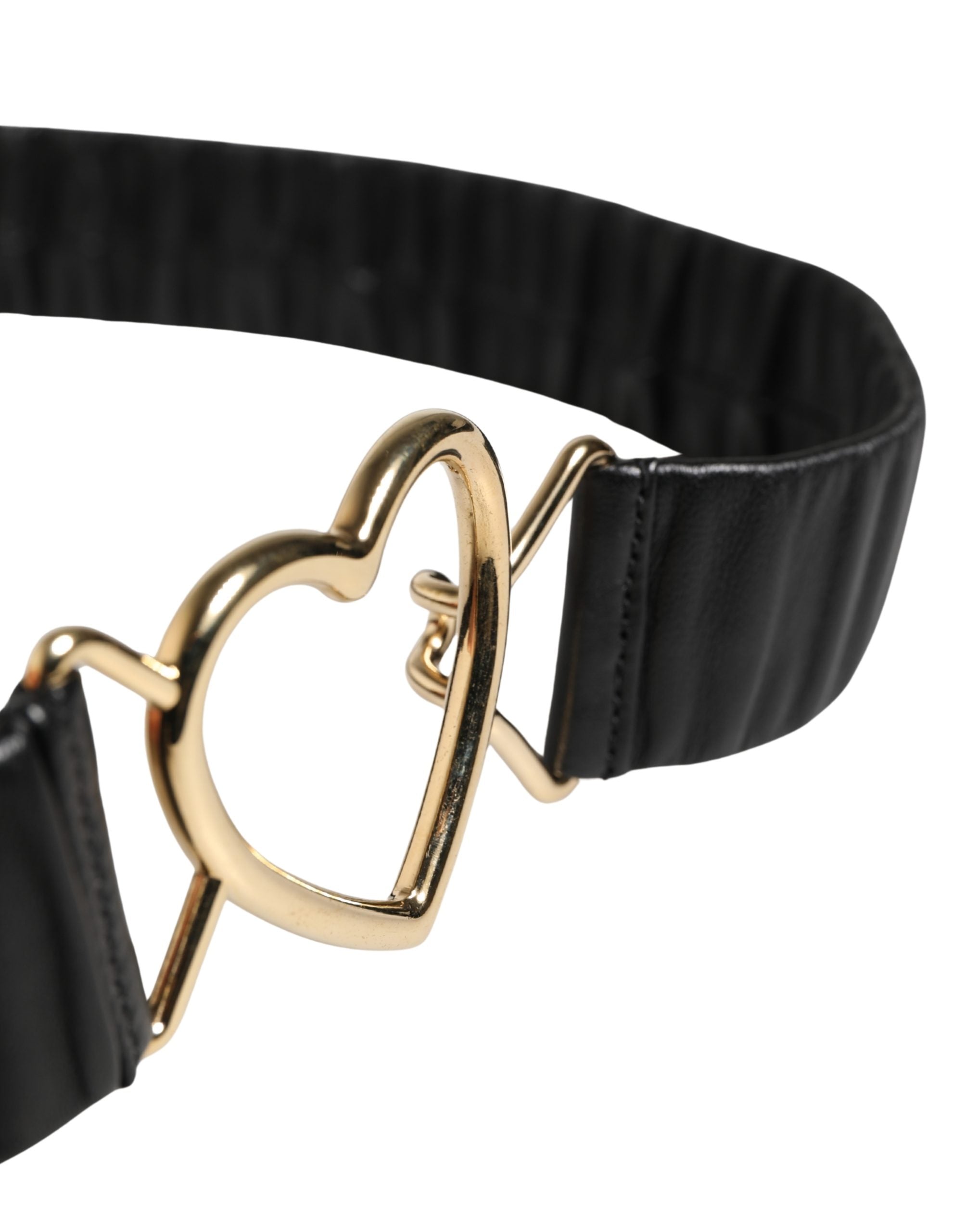 Dolce & Gabbana Black Leather Gold Heart Metal Buckle Belt - Luxe Marca