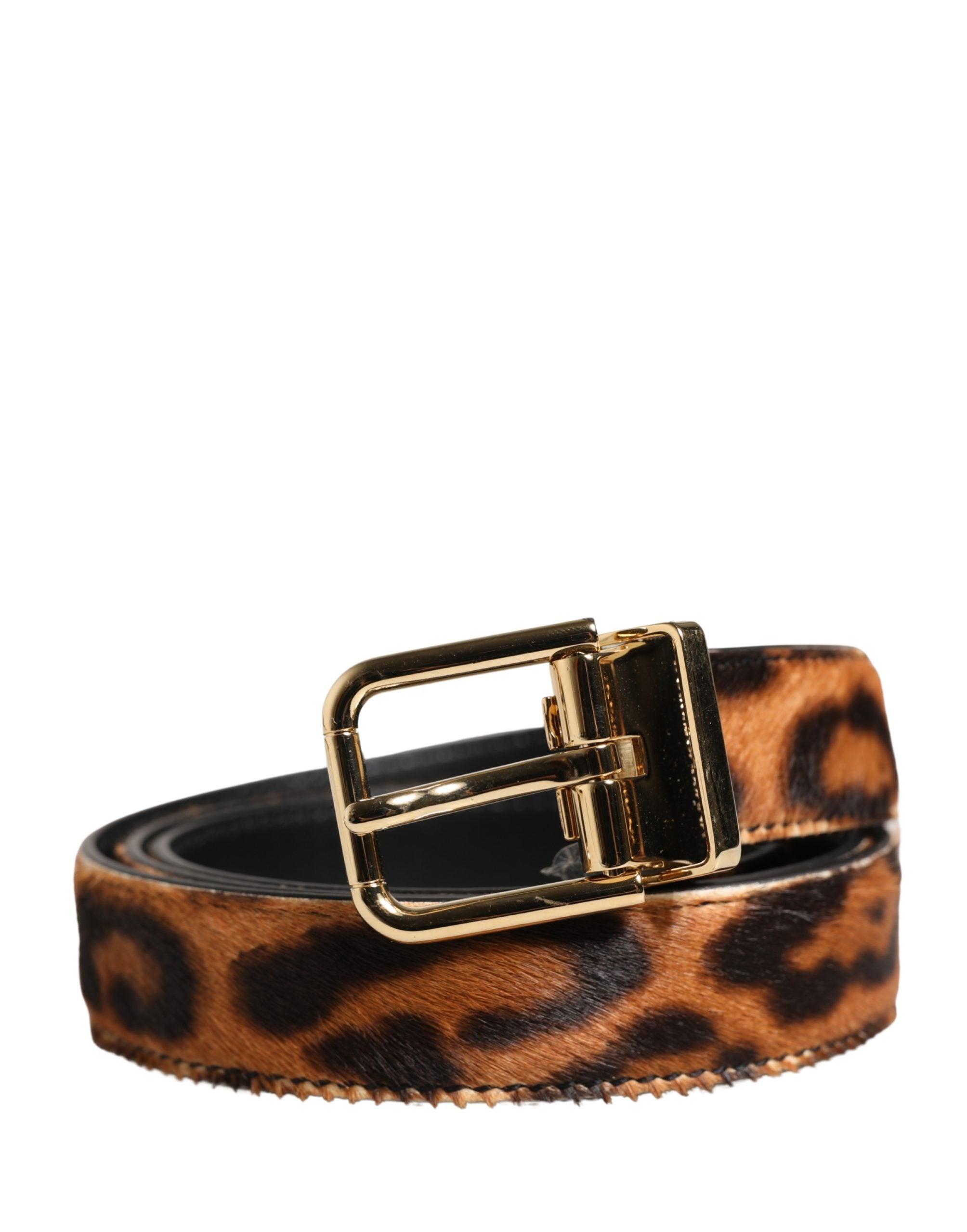 Dolce & Gabbana Brown Calf Fur Leopard Metal Buckle Belt - Luxe Marca
