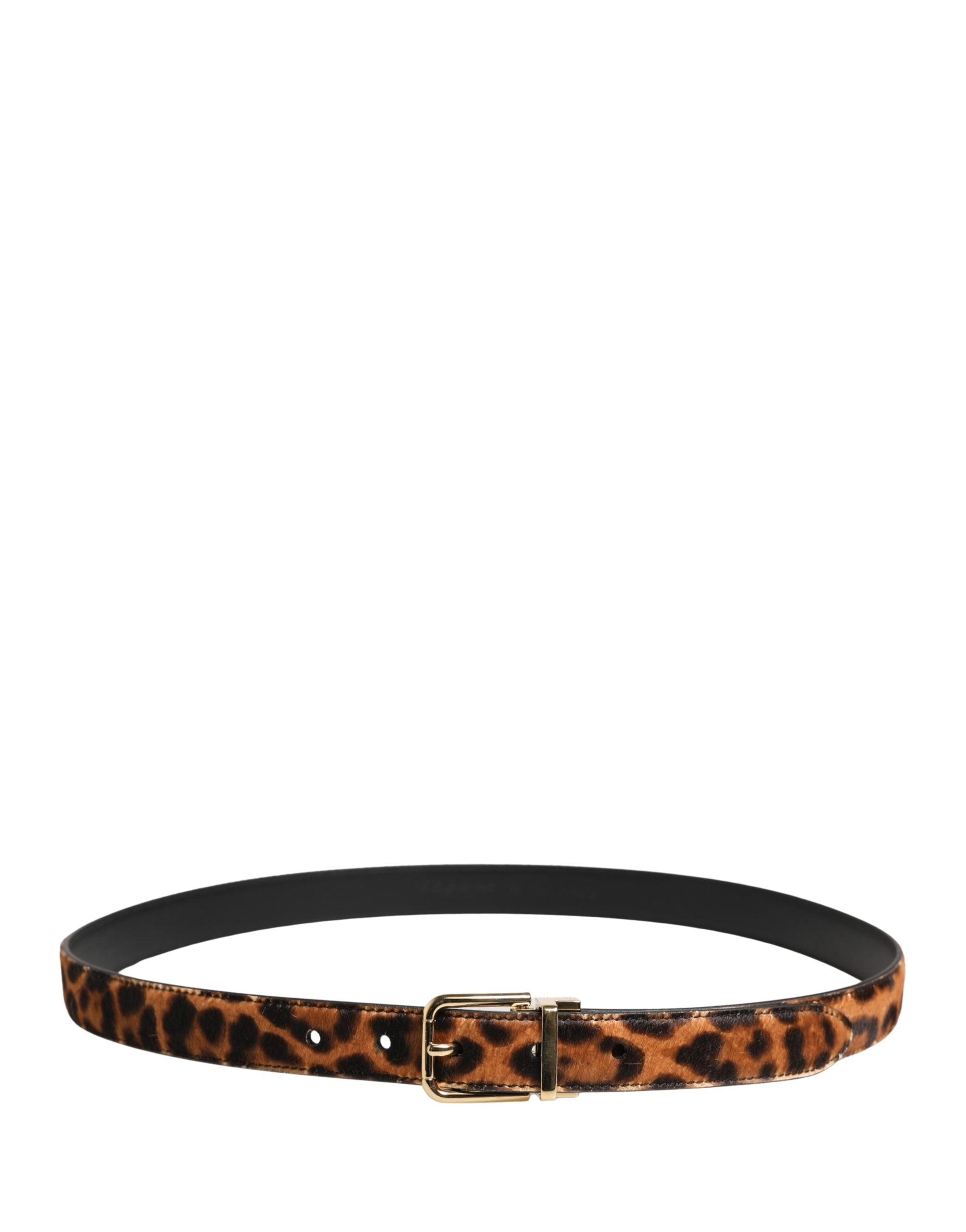 Dolce & Gabbana Brown Calf Fur Leopard Metal Buckle Belt - Luxe Marca