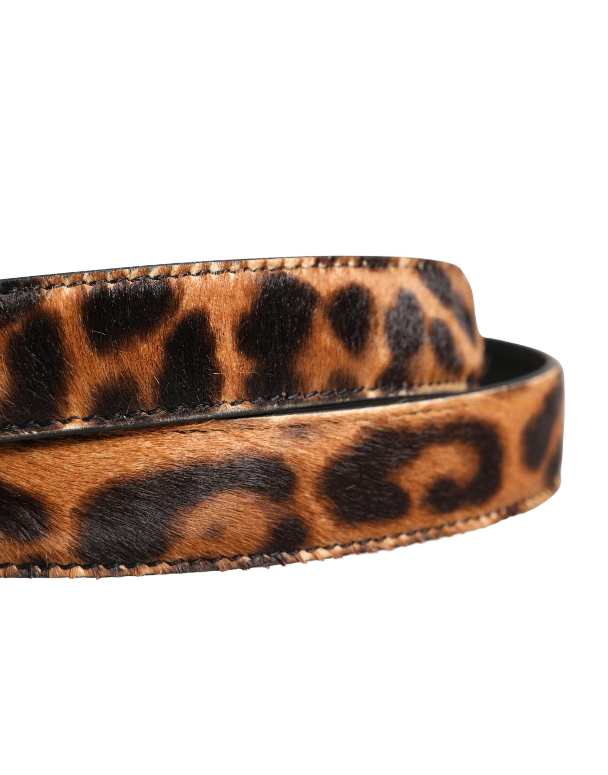 Dolce & Gabbana Brown Calf Fur Leopard Metal Buckle Belt - Luxe Marca
