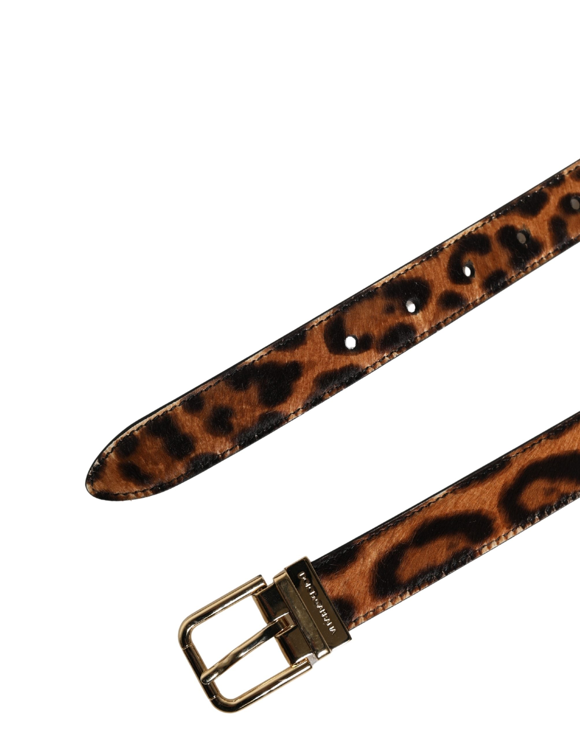 Dolce & Gabbana Brown Calf Fur Leopard Metal Buckle Belt - Luxe Marca