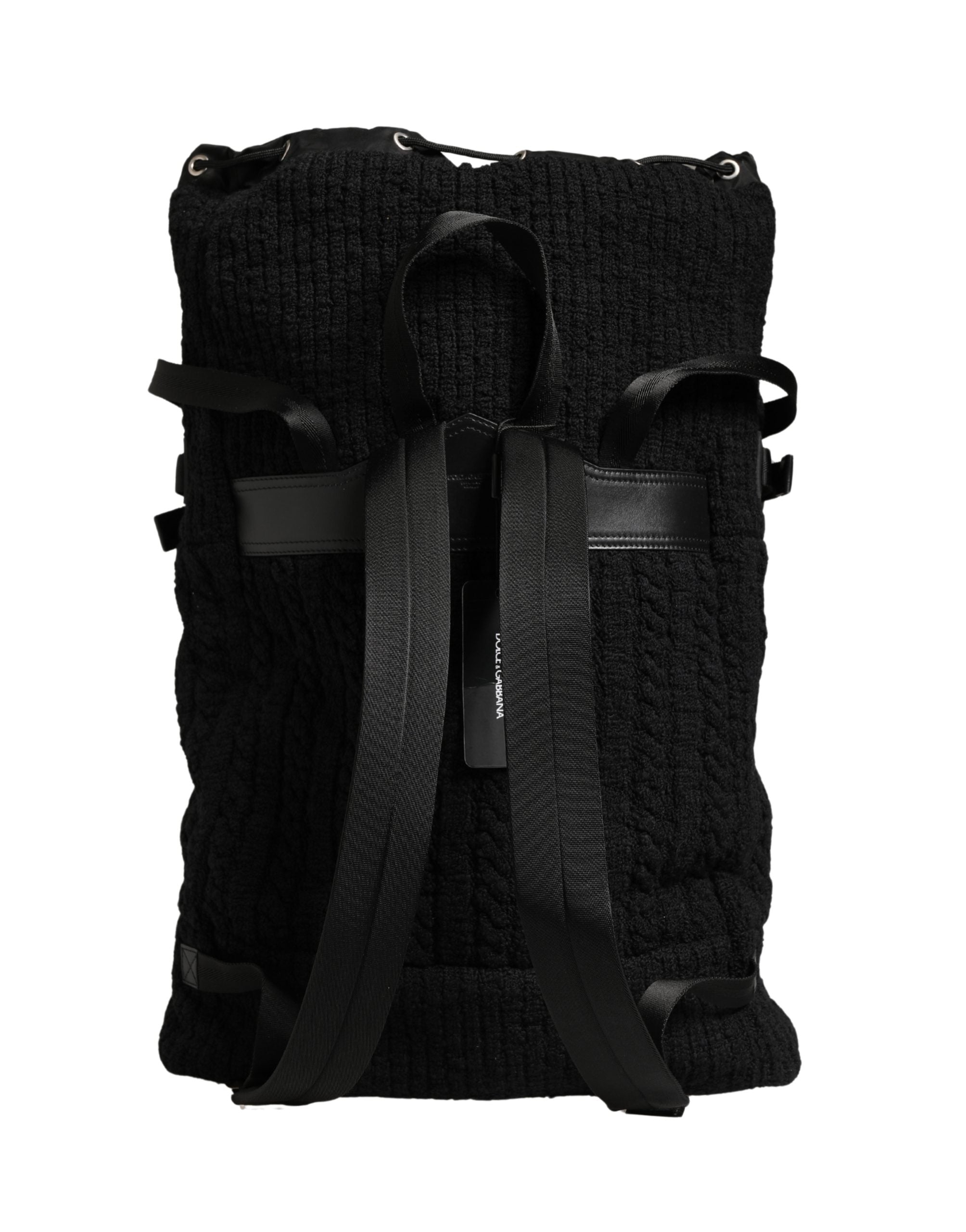 Dolce & Gabbana Black Tricot Wool Blend Duffel Backpack Travel Borse Bag