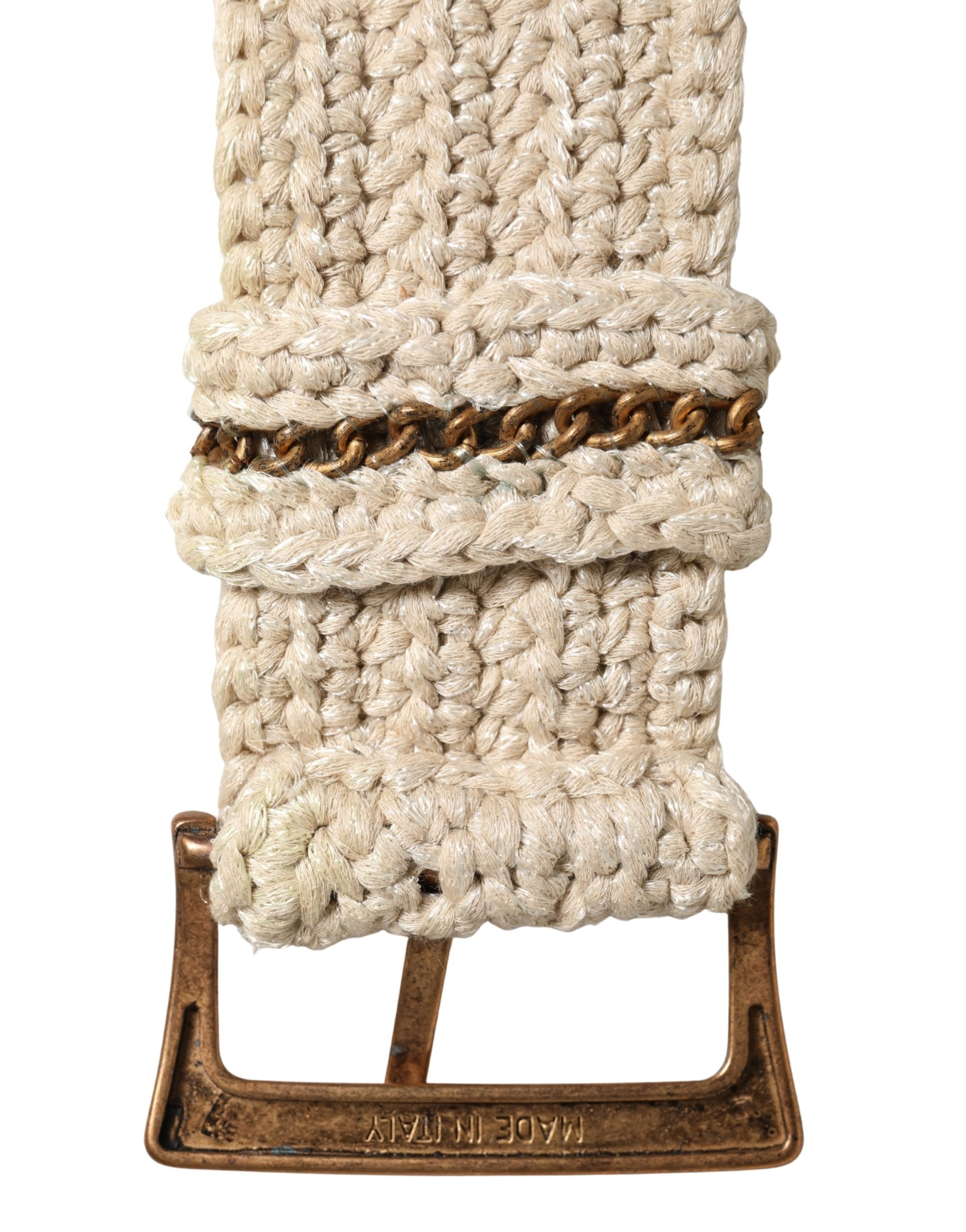 Ermanno Scervino Beige Woven Vintage Metal Buckle Waist Belt - Luxe Marca