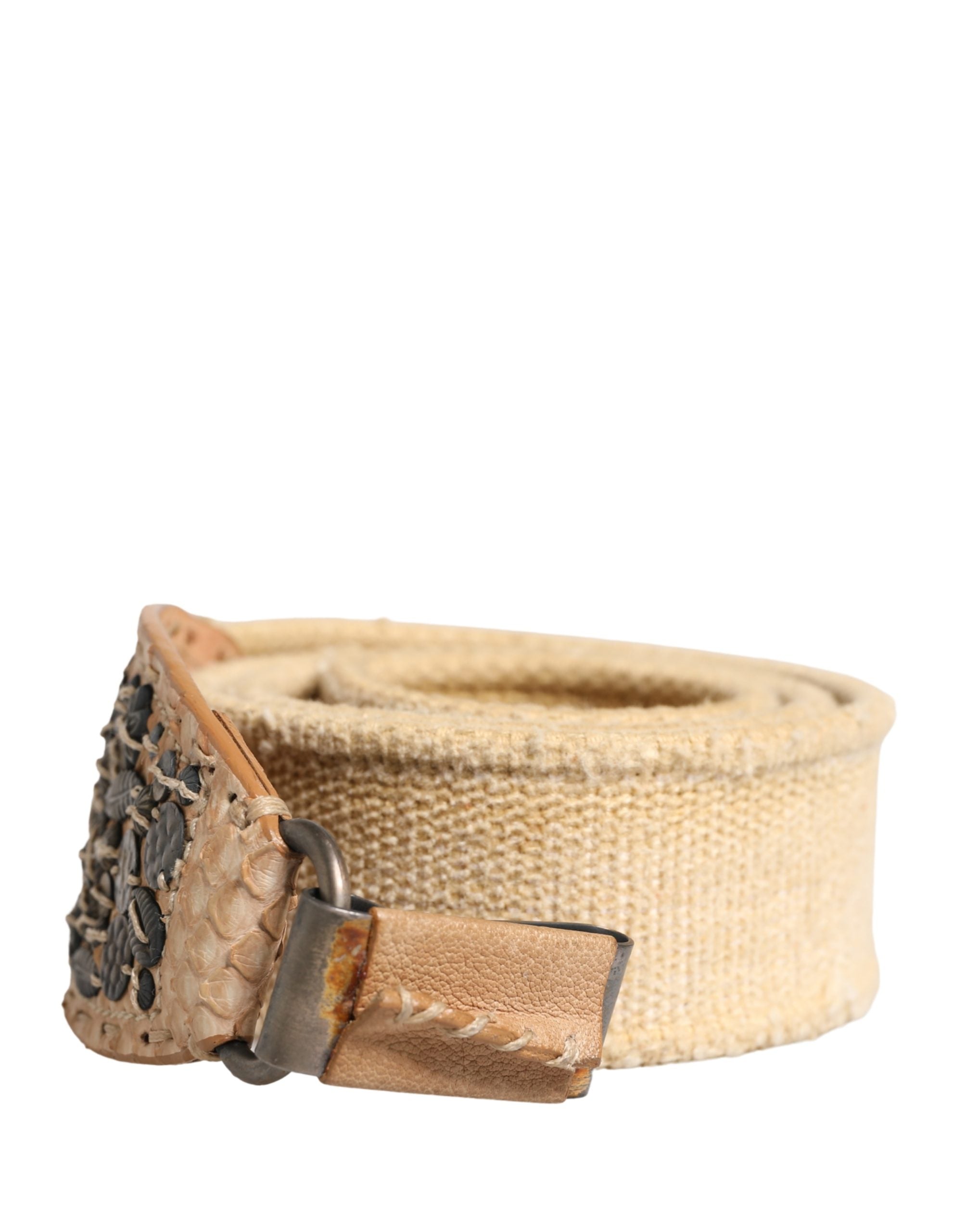 Ermanno Scervino Beige Canvas Embellished Metal Buckle Belt - Luxe Marca