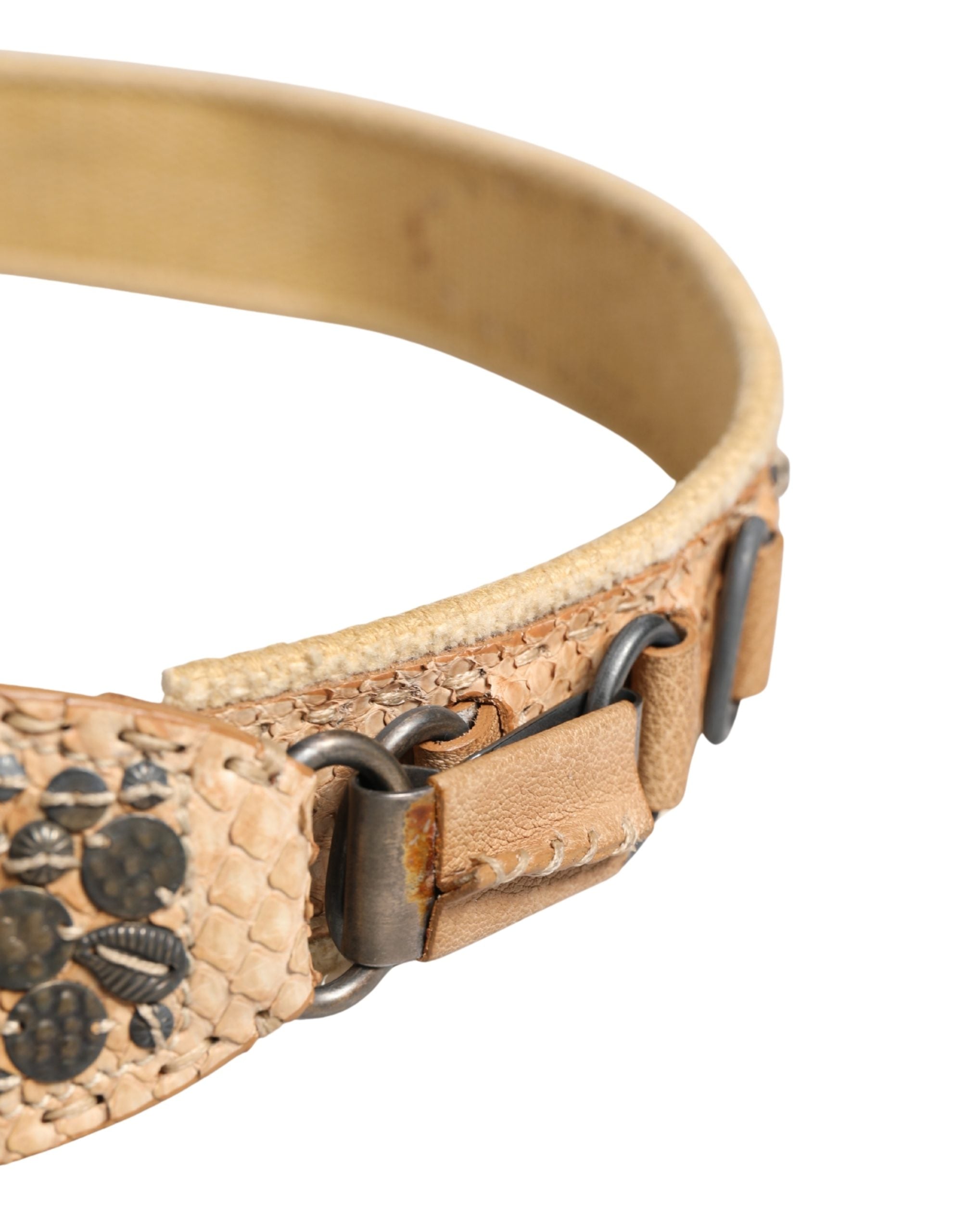 Ermanno Scervino Beige Canvas Embellished Metal Buckle Belt - Luxe Marca