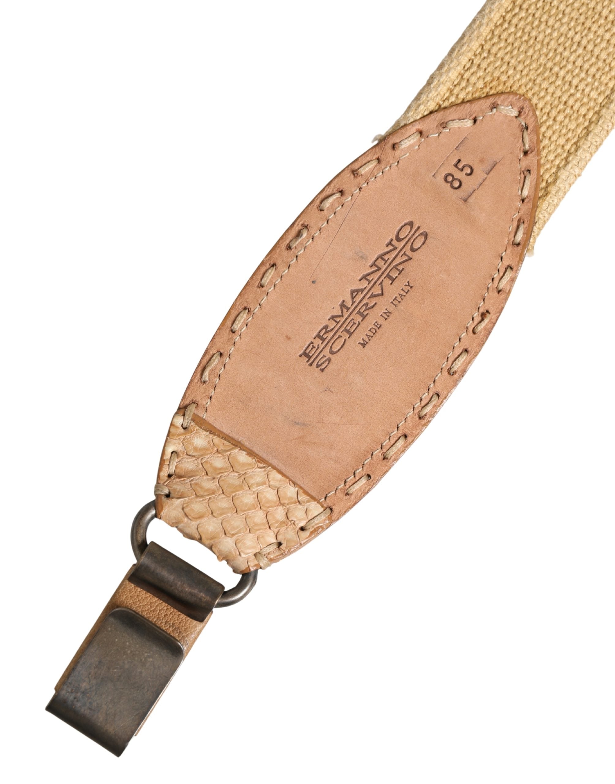 Ermanno Scervino Beige Canvas Embellished Metal Buckle Belt - Luxe Marca