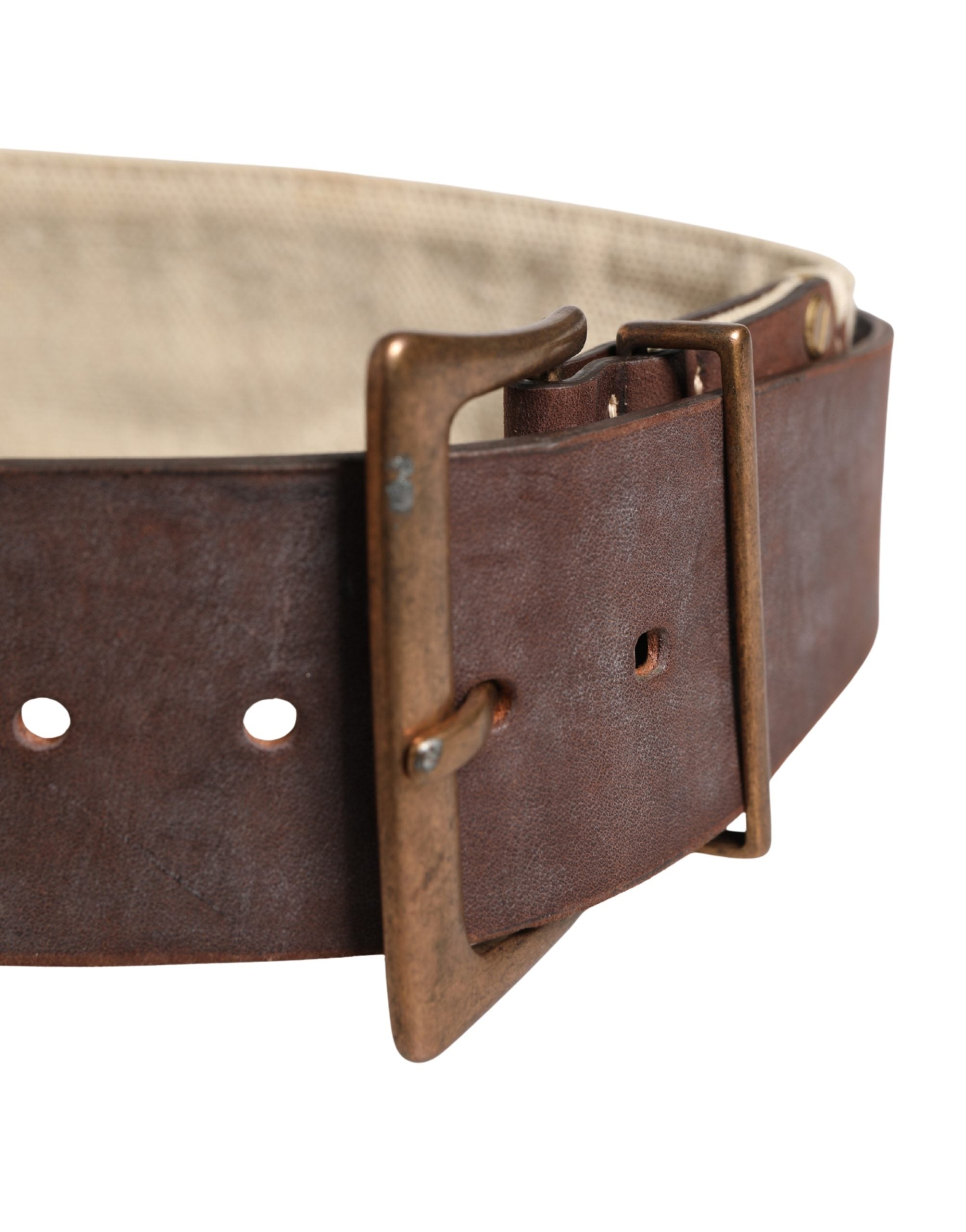 Ermanno Scervino Beige Brown Leather Canvas Metal Buckle Belt - Luxe Marca