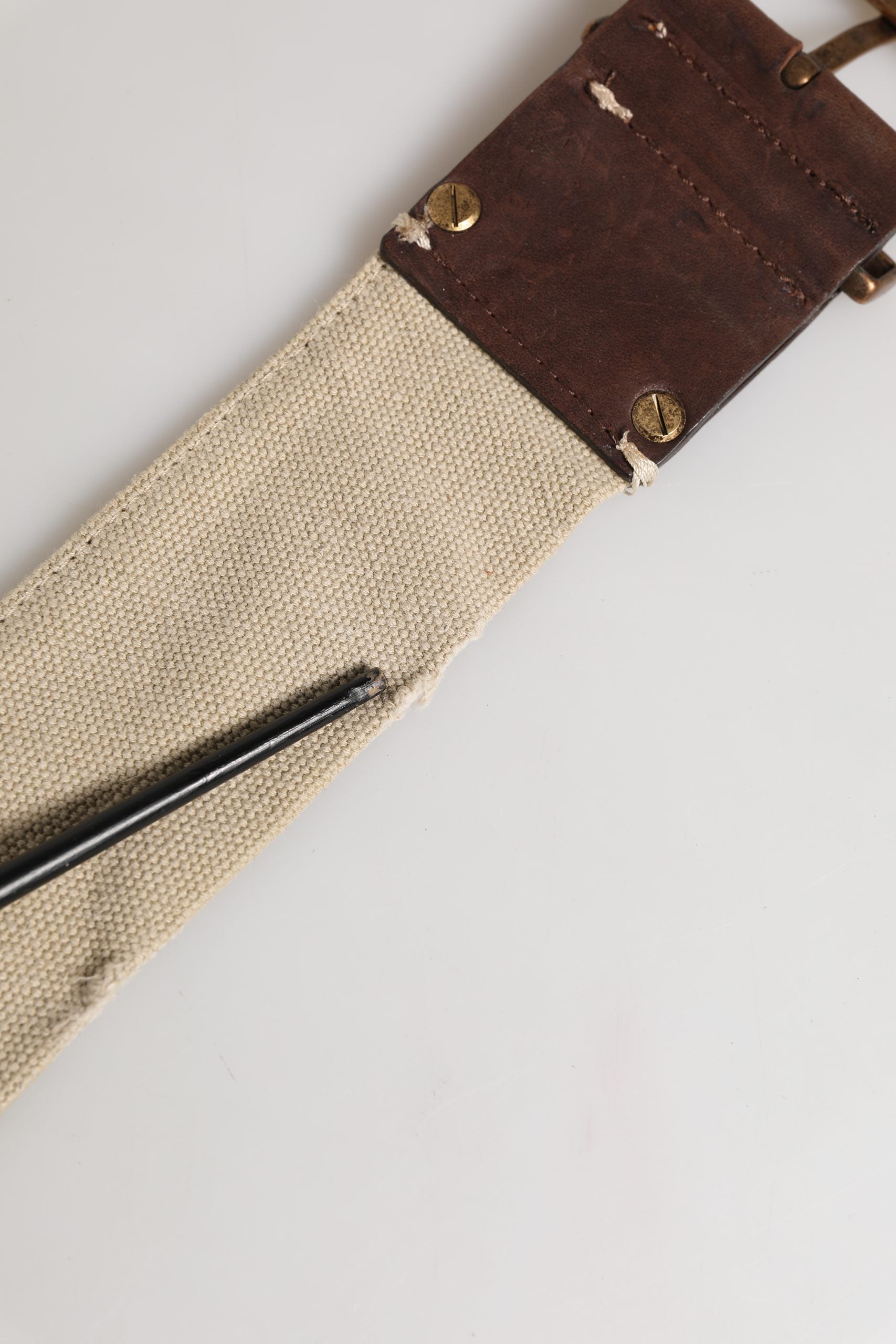 Ermanno Scervino Beige Brown Leather Canvas Metal Buckle Belt - Luxe Marca