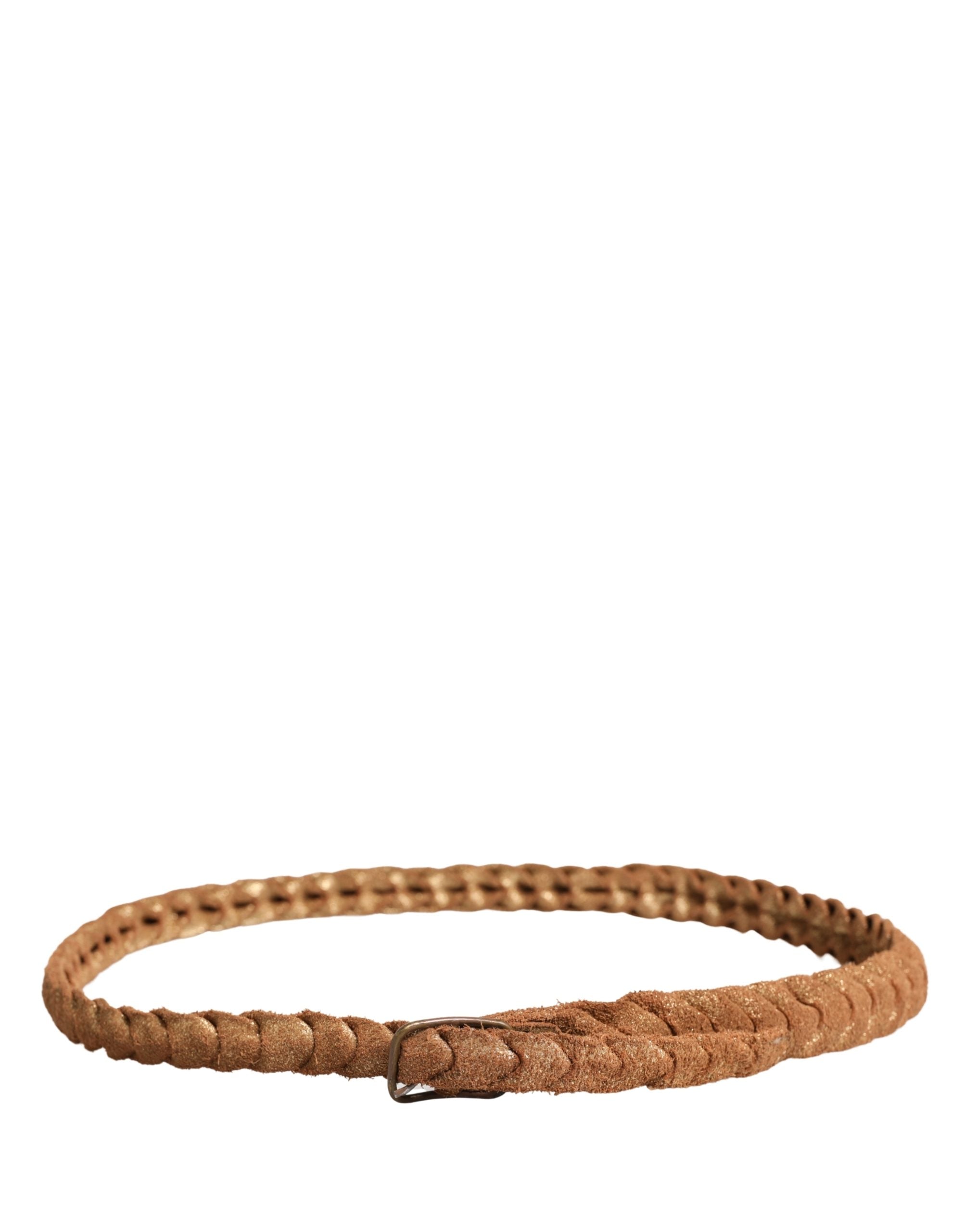 Ermanno Scervino Brown Leather Braided Metal Buckle Belt - Luxe Marca