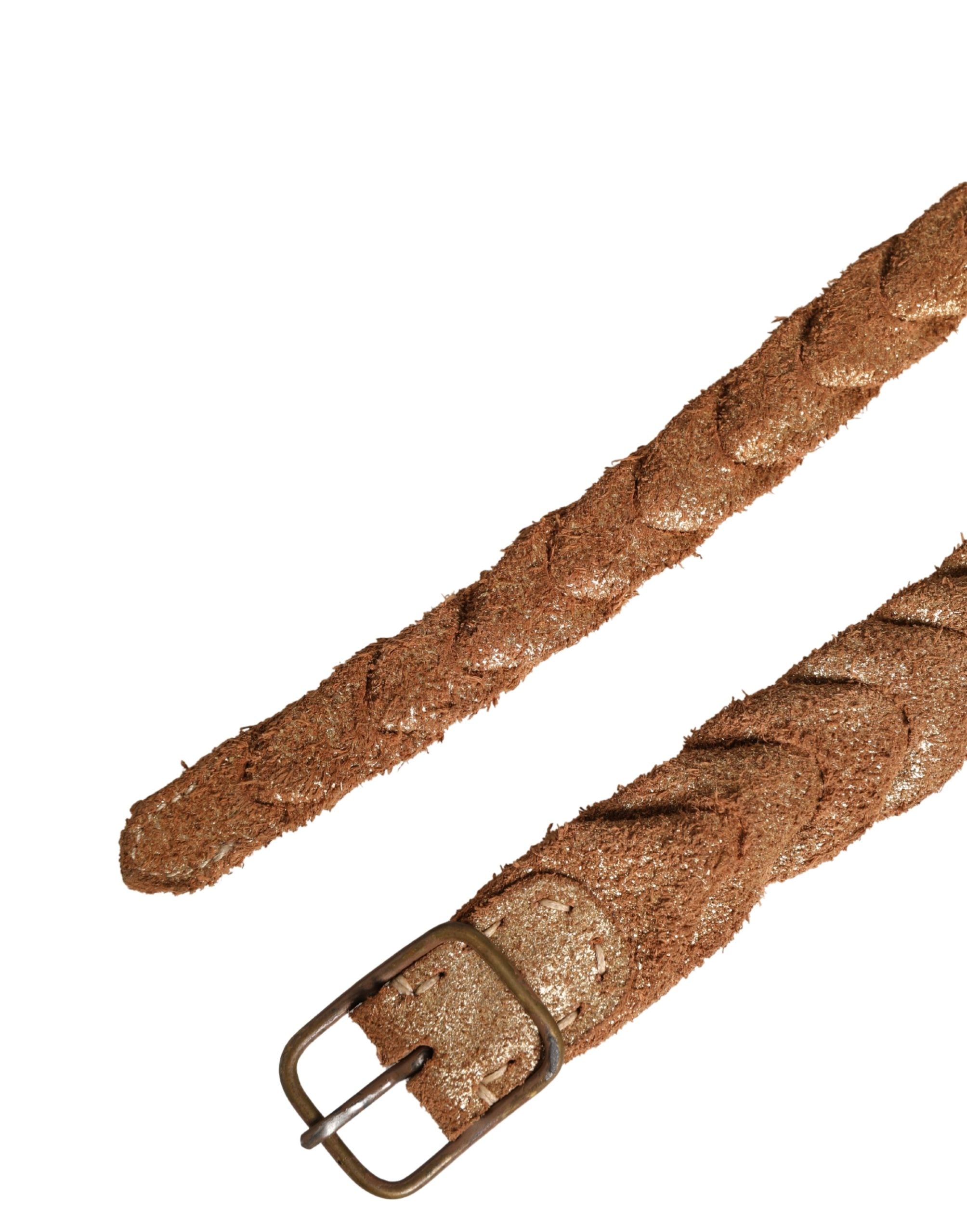 Ermanno Scervino Brown Leather Braided Metal Buckle Belt - Luxe Marca
