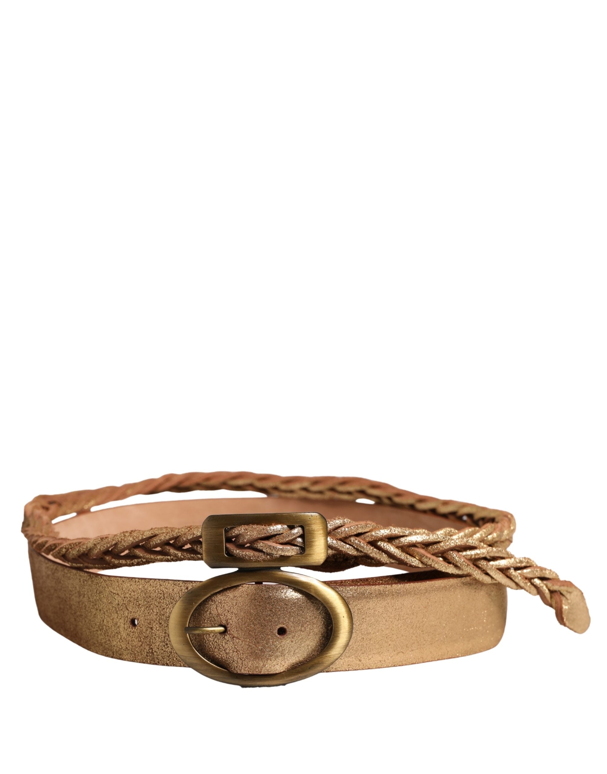 Ermanno Scervino Brown Leather Braided Metal Buckle Belt - Luxe Marca
