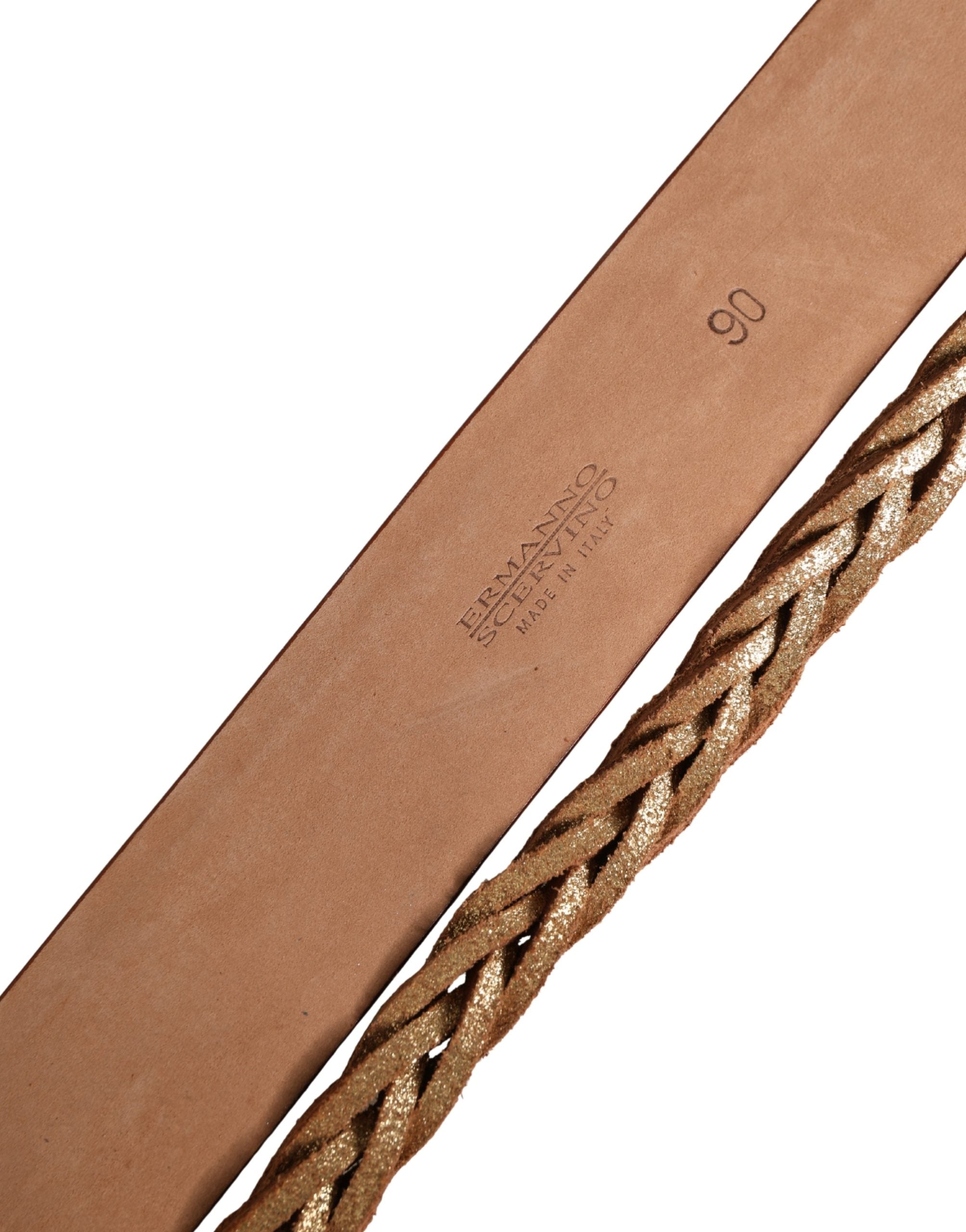 Ermanno Scervino Brown Leather Braided Metal Buckle Belt - Luxe Marca