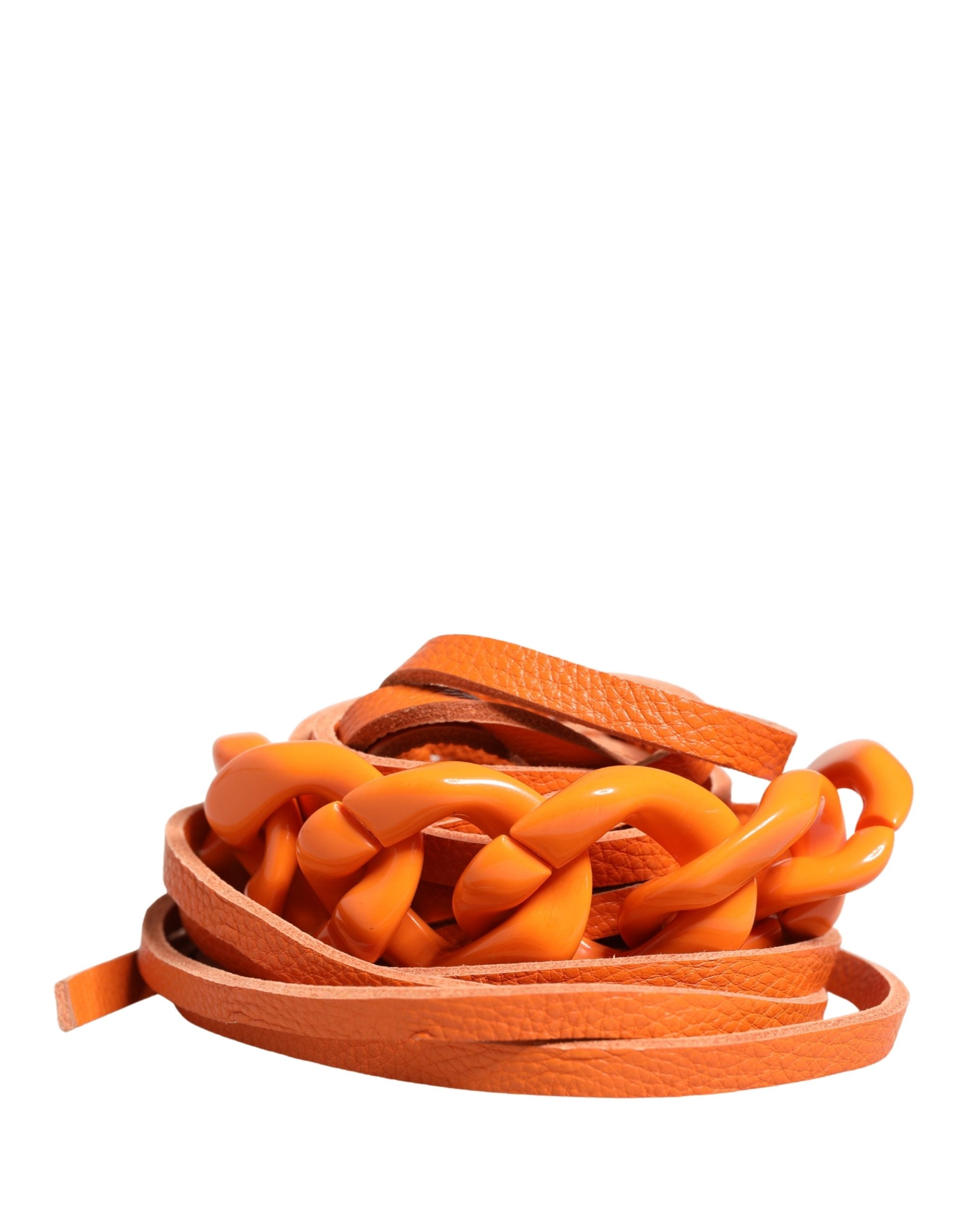 Scervino Street Orange Leather Chain Waist Metal Buckle Belt - Luxe Marca