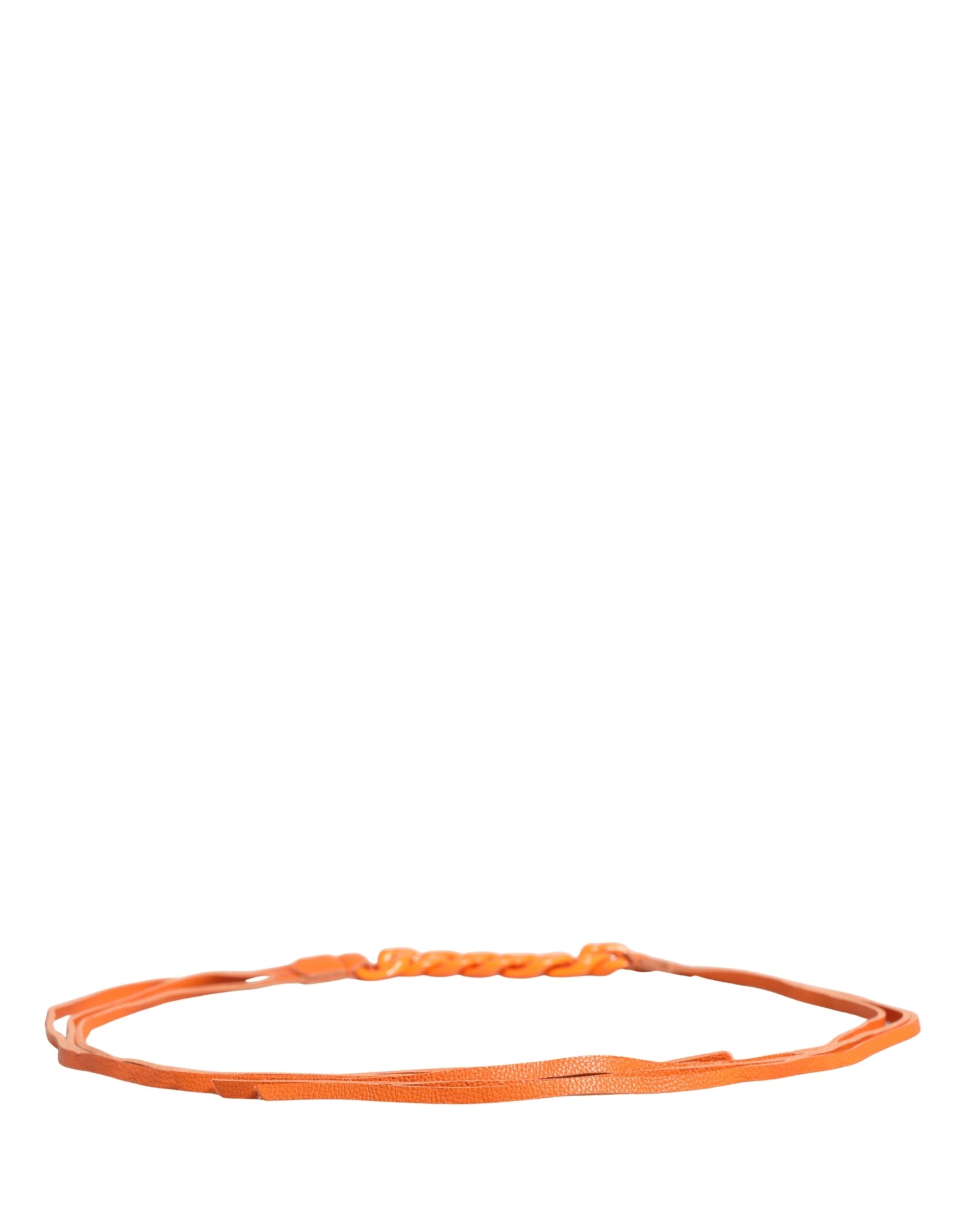 Scervino Street Orange Leather Chain Waist Metal Buckle Belt - Luxe Marca