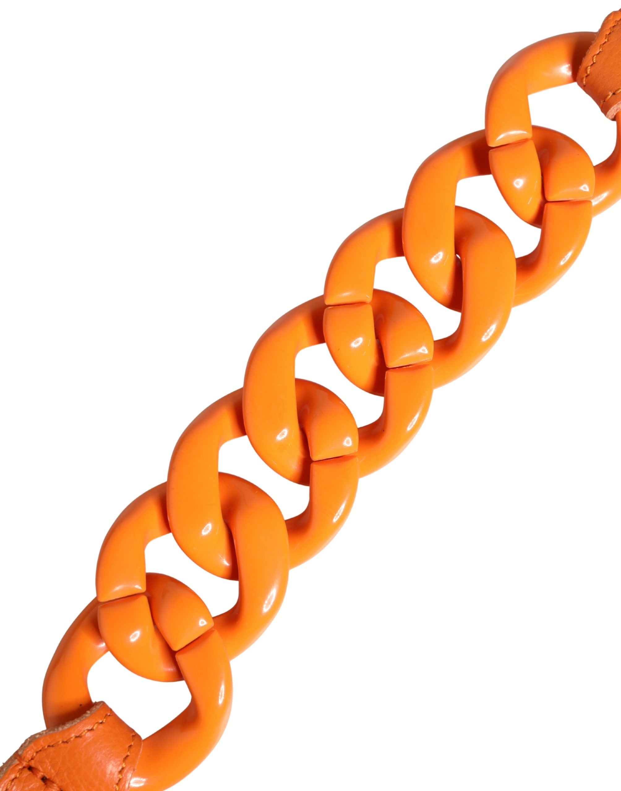 Scervino Street Orange Leather Chain Waist Metal Buckle Belt - Luxe Marca