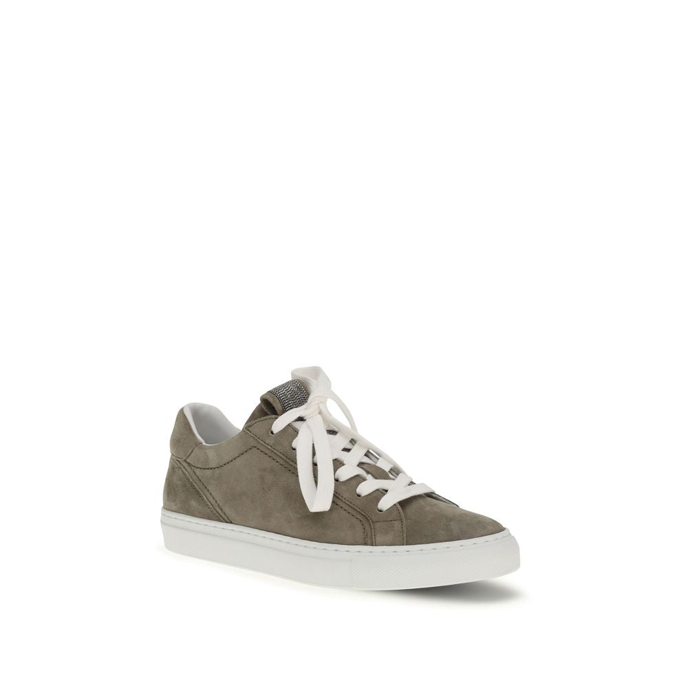 Brunello Cucinelli Gray Calf Leather Bos Taurus Sneakers - Luxe Marca