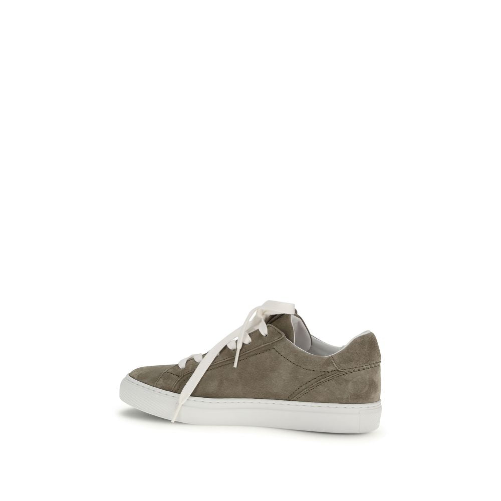 Brunello Cucinelli Gray Calf Leather Bos Taurus Sneakers - Luxe Marca