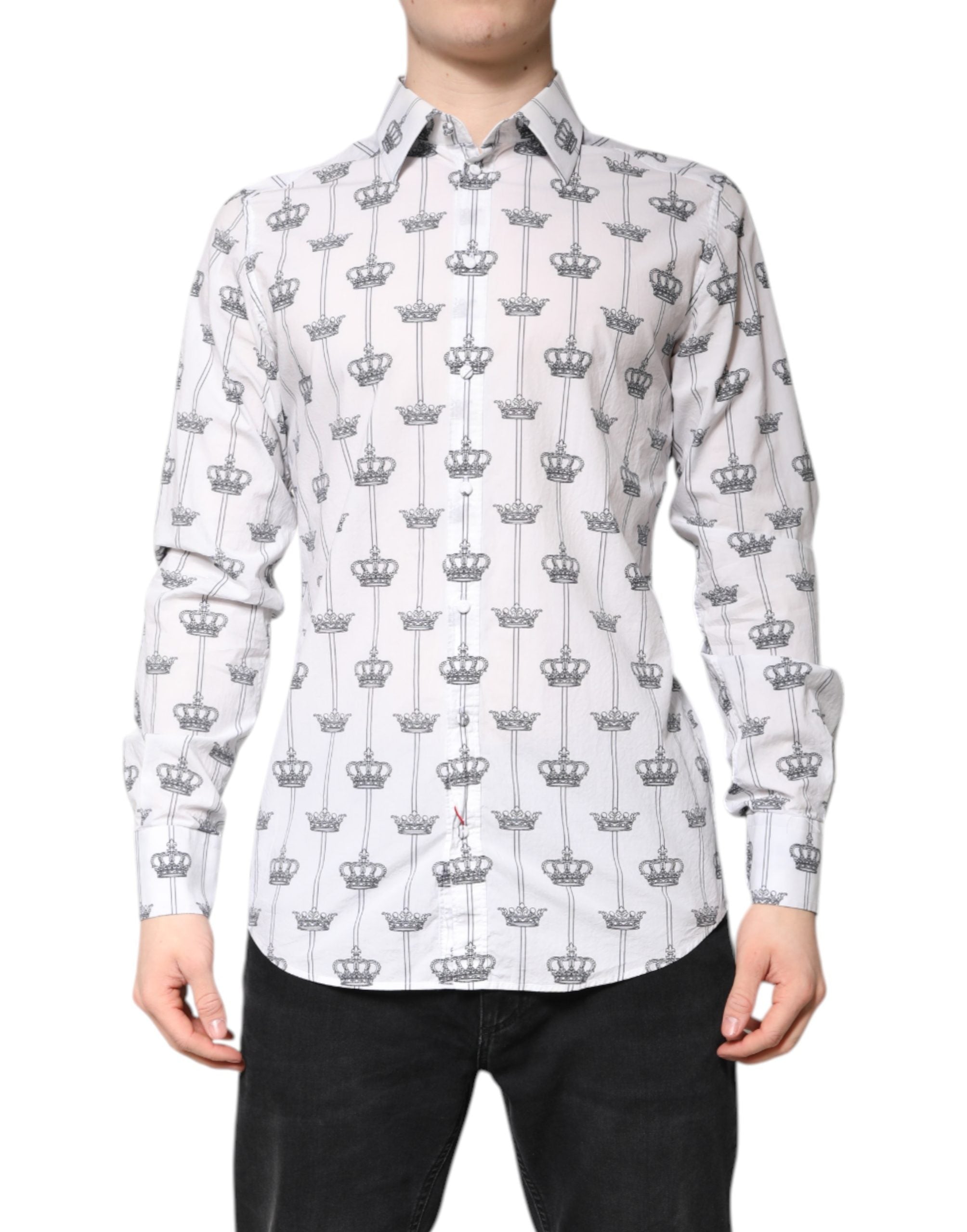 Dolce & Gabbana White GOLD Crown Cotton Dress Formal Shirt