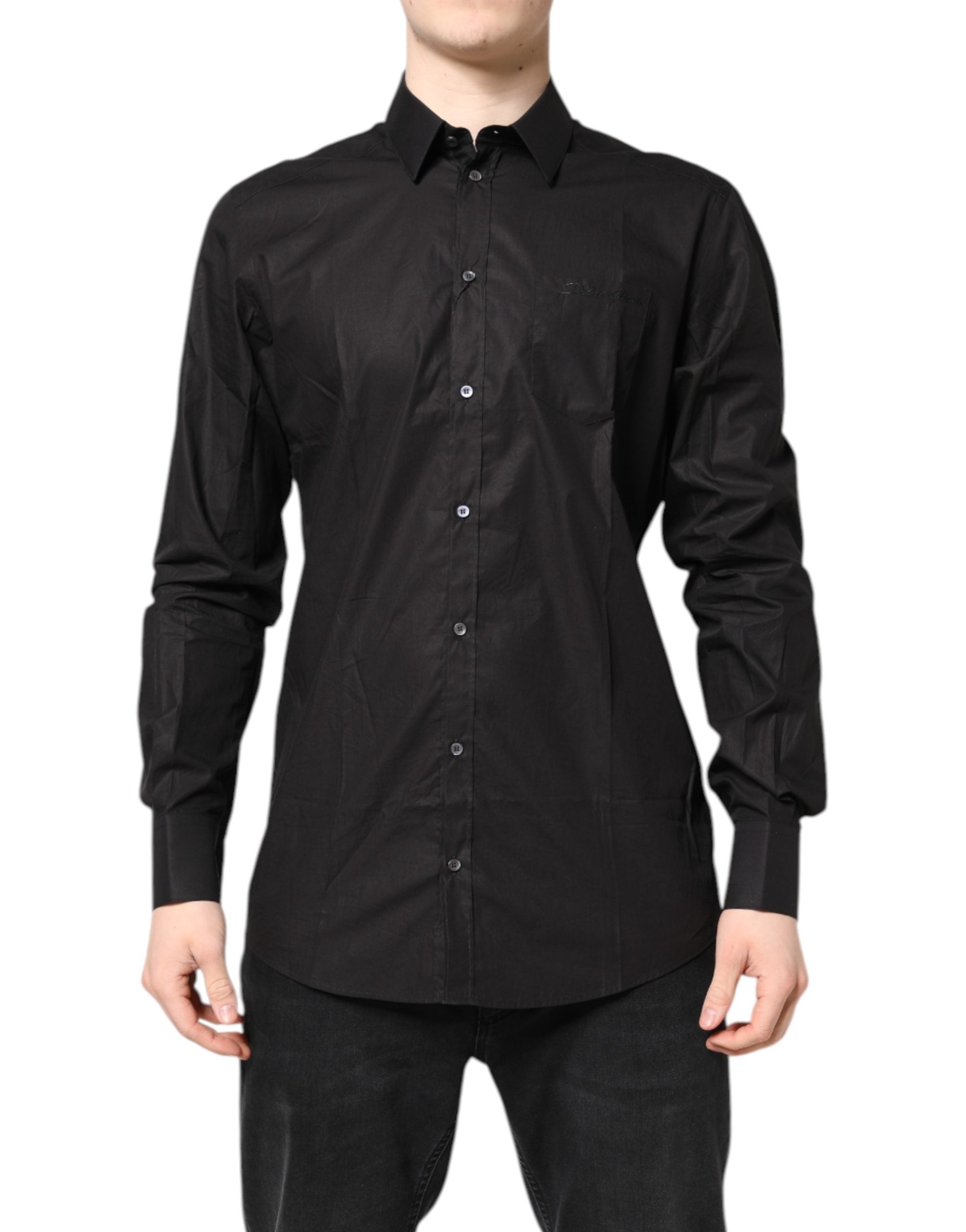 Dolce & Gabbana Black GOLD Cotton Collared Formal Dress Shirt