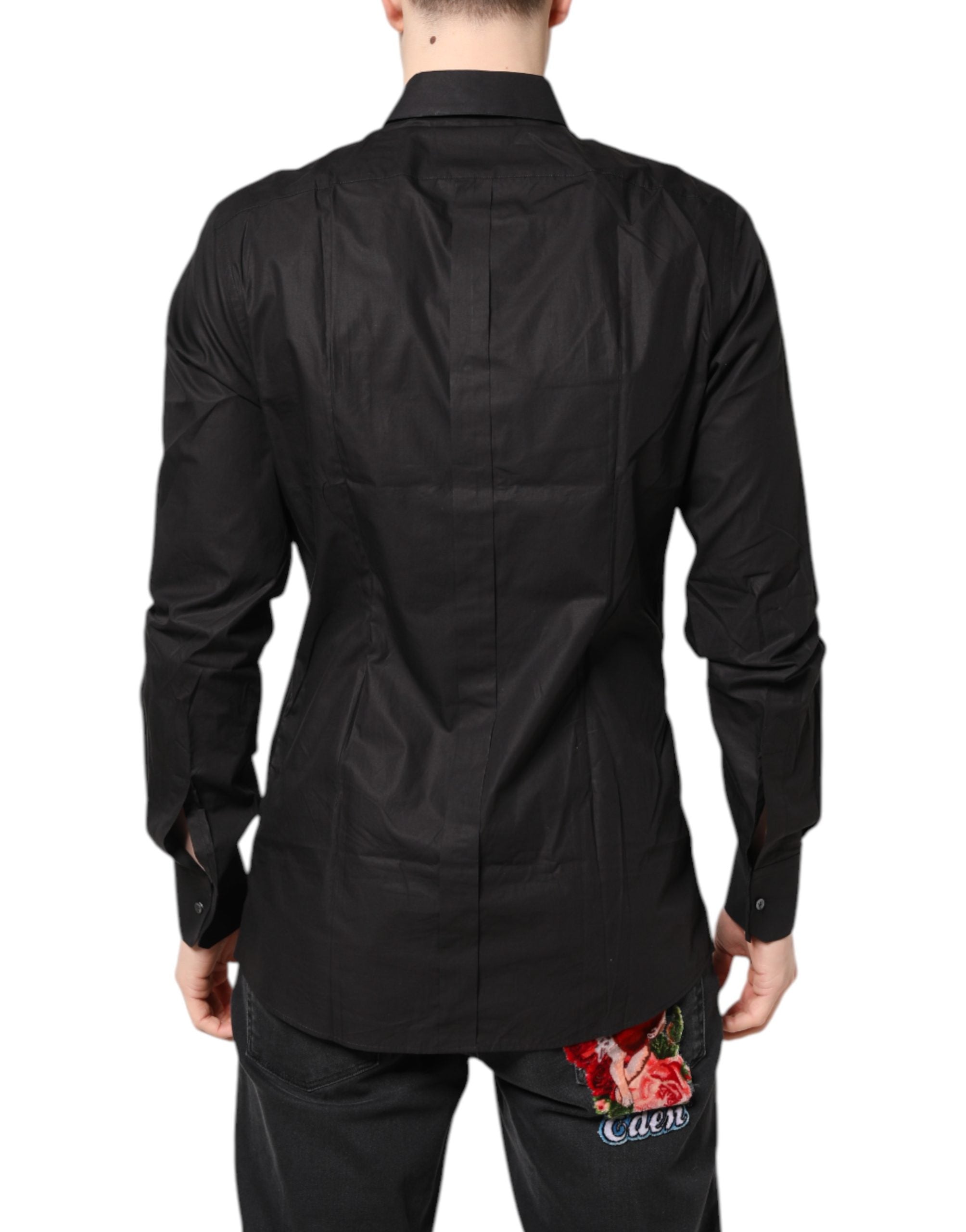 Dolce & Gabbana Black GOLD Cotton Collared Formal Dress Shirt