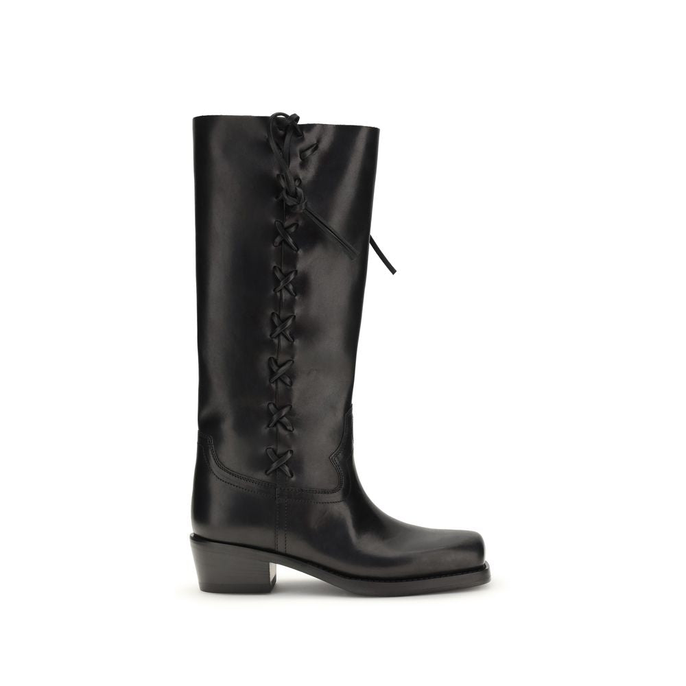 Paris Texas Black Calf Leather Bos Taurus Lace-Up Boots - Luxe Marca