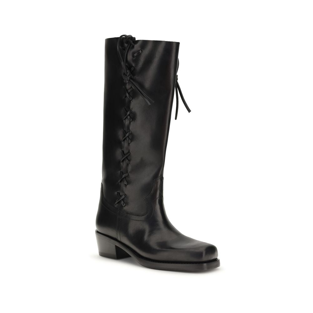 Paris Texas Black Calf Leather Bos Taurus Lace-Up Boots - Luxe Marca