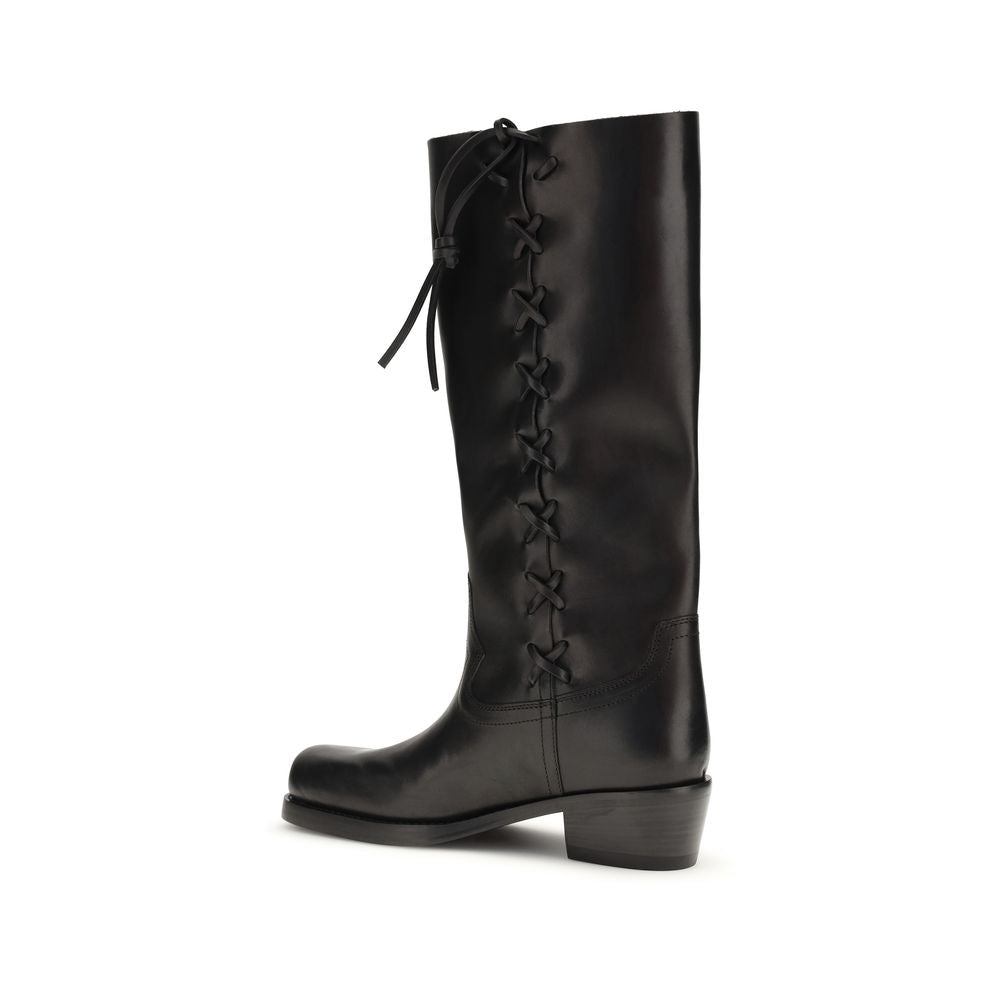 Paris Texas Black Calf Leather Bos Taurus Lace-Up Boots - Luxe Marca