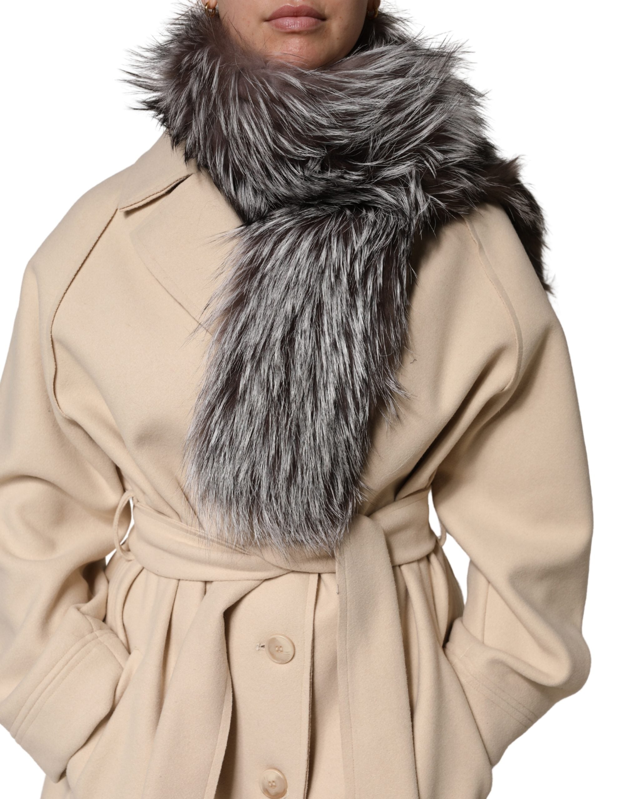 Dolce & Gabbana Gray Fox Fur Neck Wrap Warmer Winter Scarf - Luxe Marca