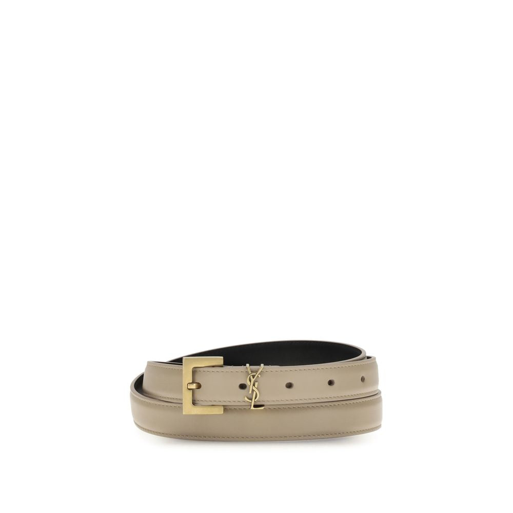 Saint Laurent Beige Calf Leather Bos Taurus Thin Belt - Luxe Marca