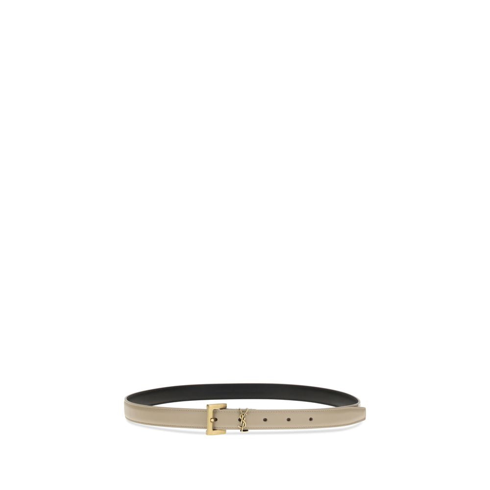 Saint Laurent Beige Calf Leather Bos Taurus Thin Belt - Luxe Marca