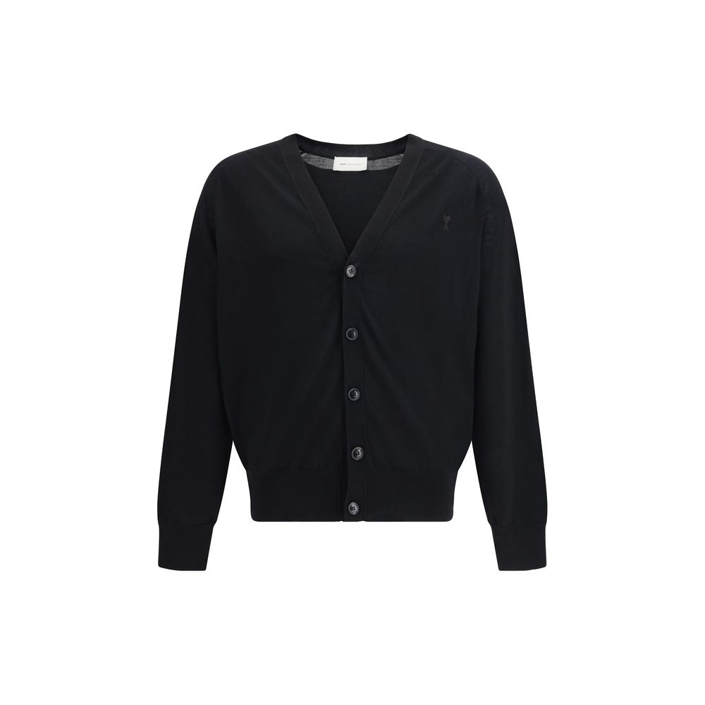 Ami Paris Black Merino Wool Cardigan - Luxe Marca
